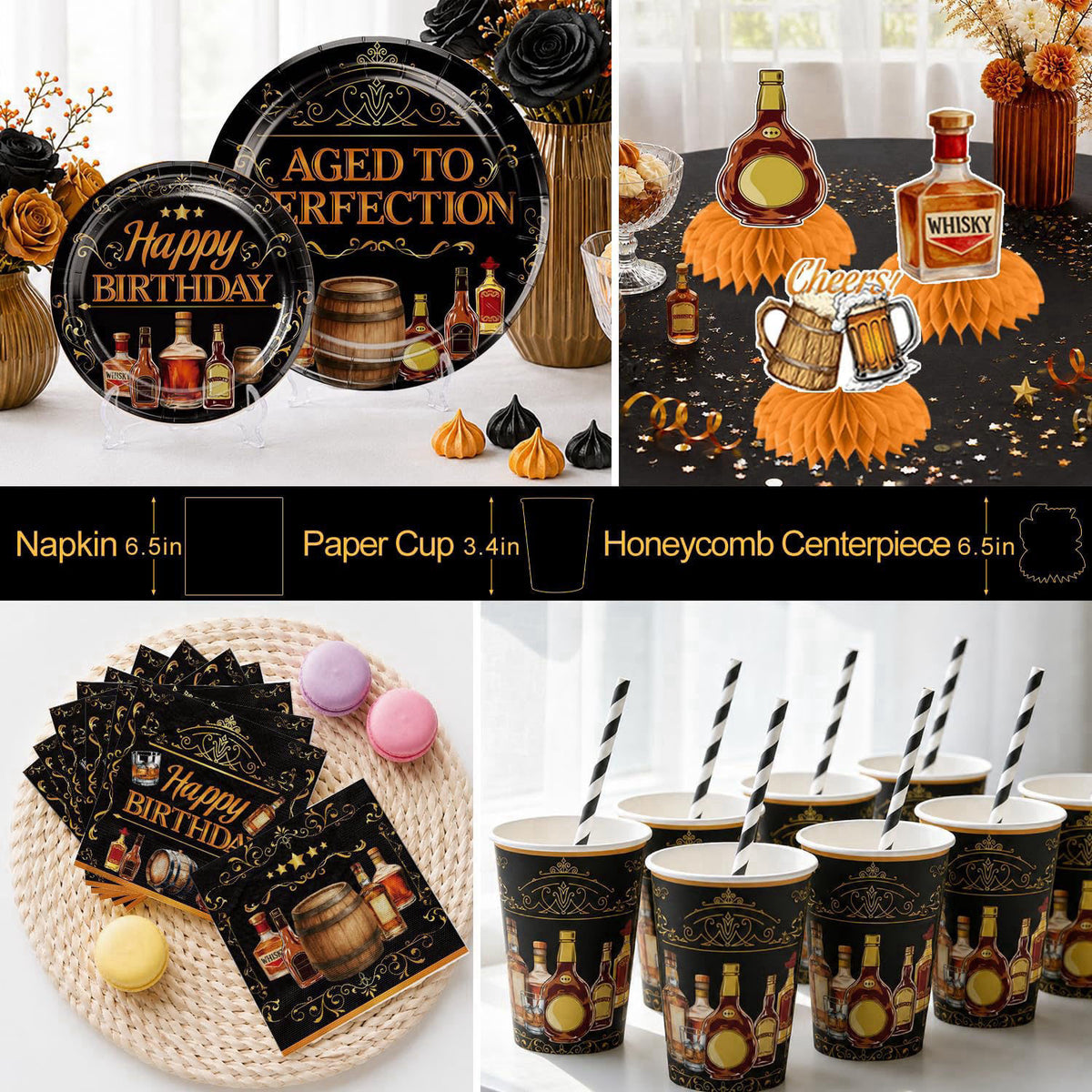 Yingoto 212PCS Aged to Perfection Birthday Decorations Men Serves 25 – back view and specifications
