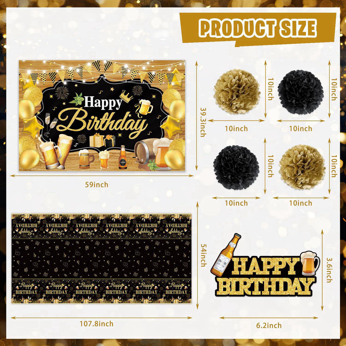 Mpanwen Beer Birthday Party Decorations, Beer Aged to Perfection Birthday Party Decorations Decor Supplies for Men - Bac