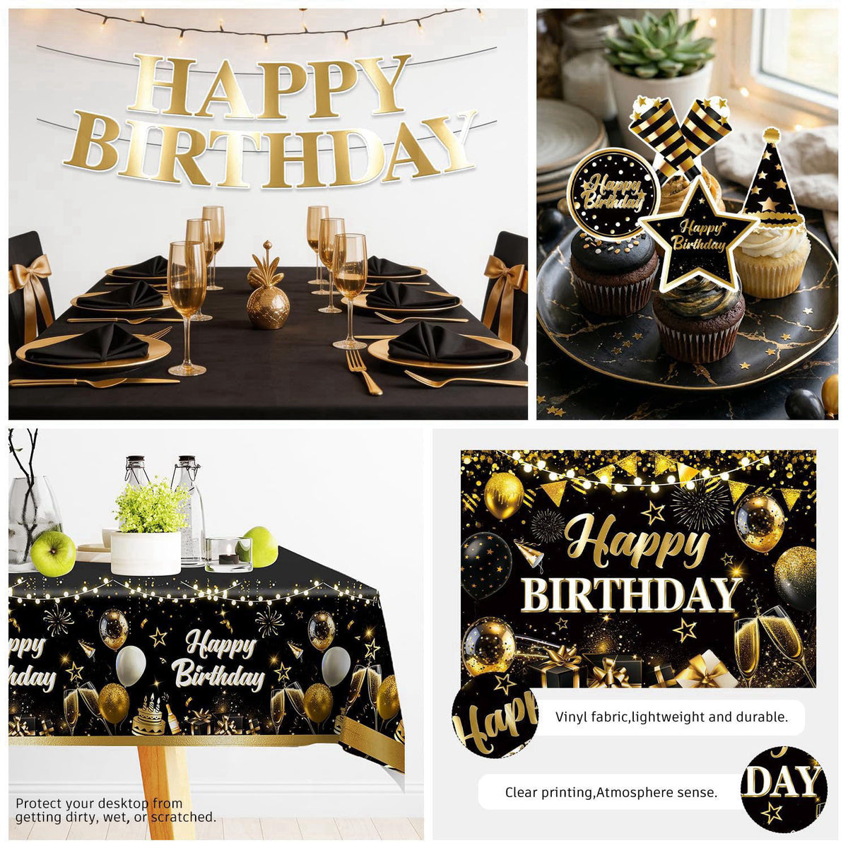 Yingoto 206pcs Black and Gold Birthday Decorations Men Set, for 25 Guests – alternate angle