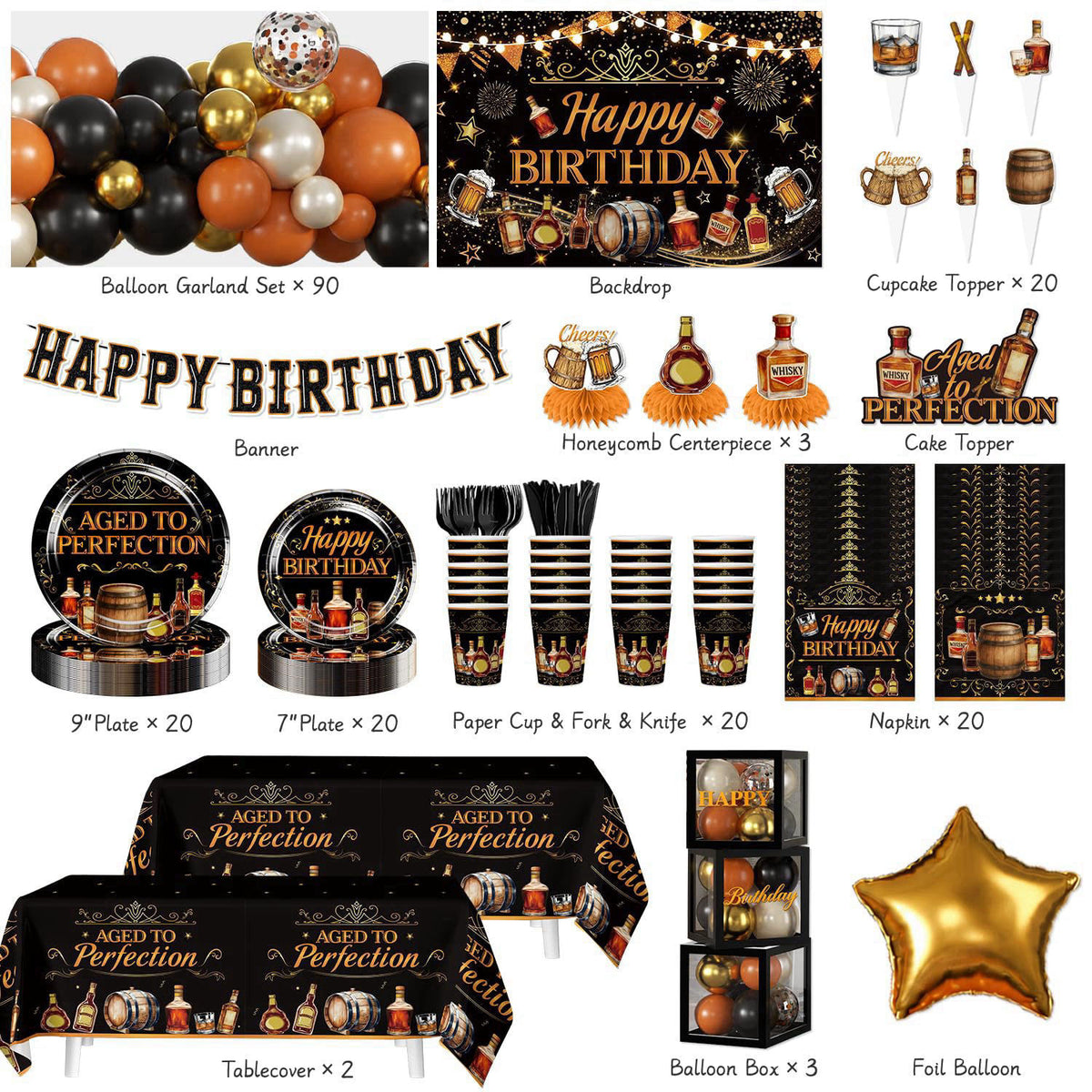 cocomigo 242 Pcs Aged to Perfection Birthday Decorations for Mens Birthday – full view