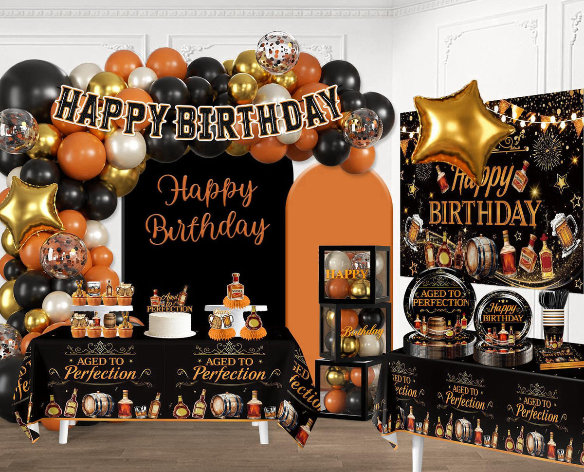 cocomigo 242 Pcs Aged to Perfection Birthday Decorations for Mens Birthday – back view and specifications