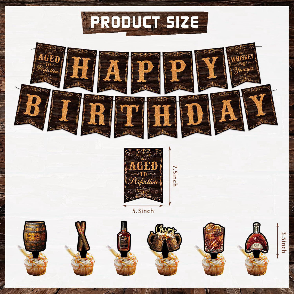 Mpanwen Whiskey Birthday Decorations for Men, Aged to Perfection Party Decorations Decor Supplies for Men Birthday - Bac