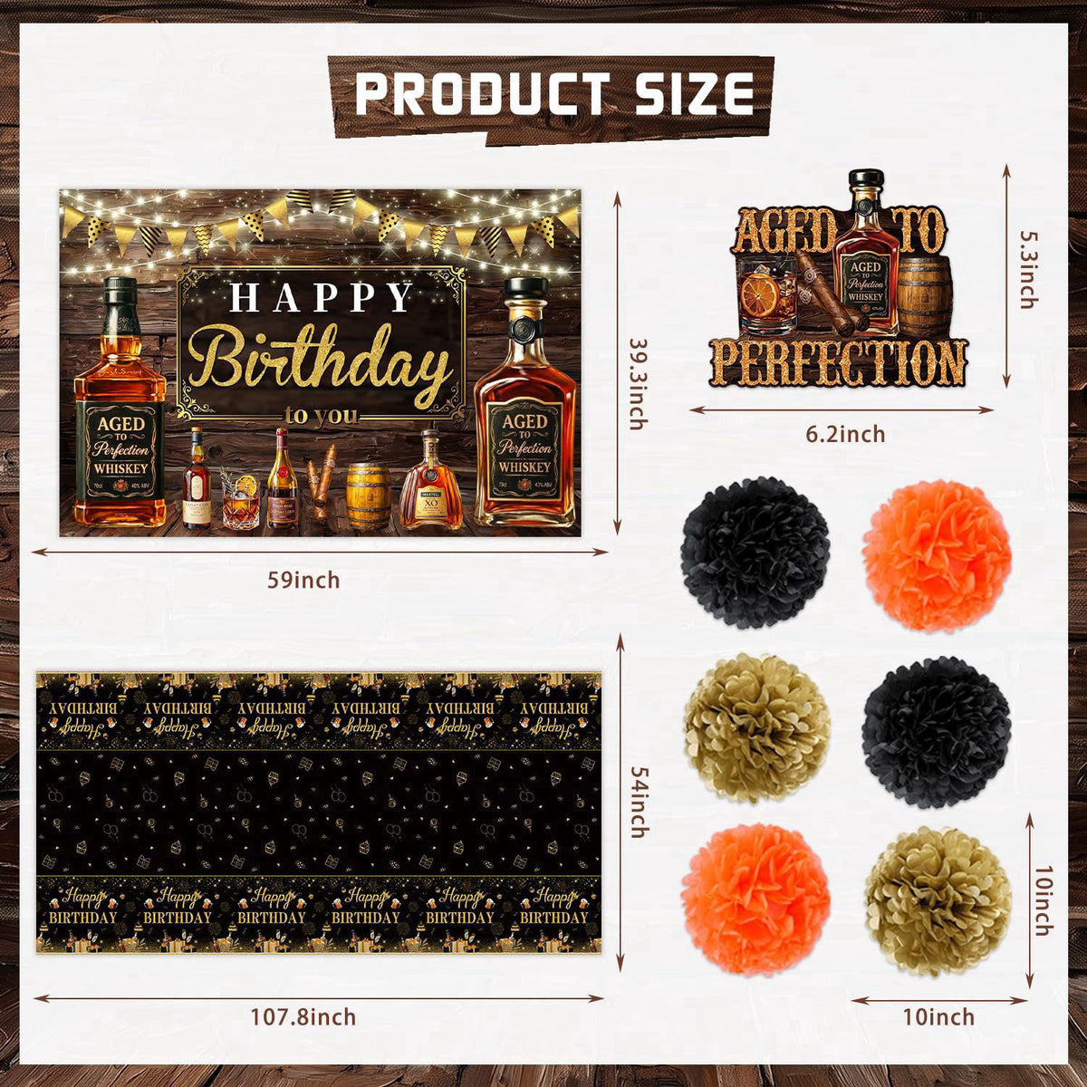 Mpanwen Whiskey Birthday Decorations for Men, Aged to Perfection Party Decorations Decor Supplies for Men Birthday - Bac