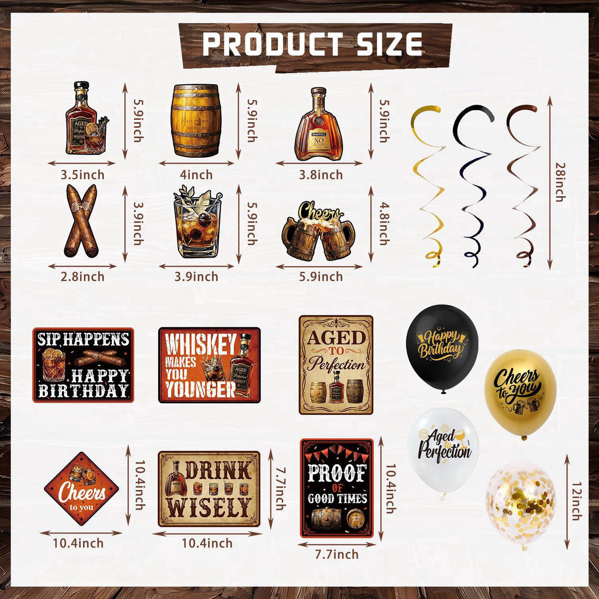 Mpanwen Whiskey Birthday Decorations for Men, Aged to Perfection Party Decorations Decor Supplies for Men Birthday - Bac
