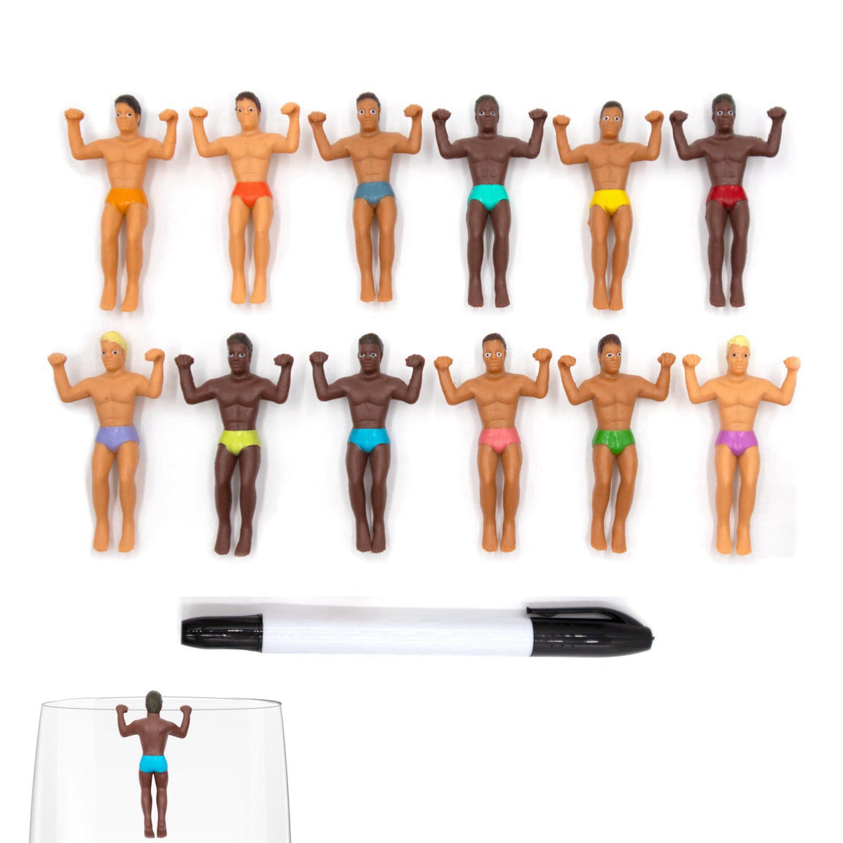 Drinking Buddies NPW Reusable Wine Glass and Drink Markers - Classics Style | Muscular Fun Party Pack | Party Favors | 1