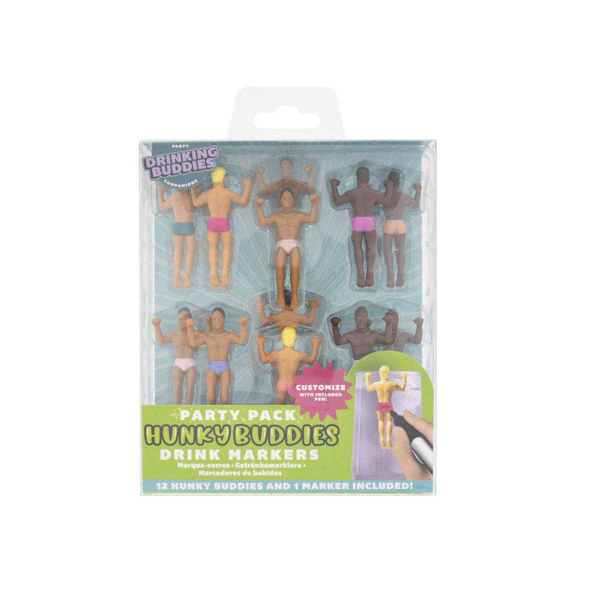 Drinking Buddies NPW Reusable Wine Glass and Drink Markers - Classics Style | Muscular Fun Party Pack | Party Favors | 1