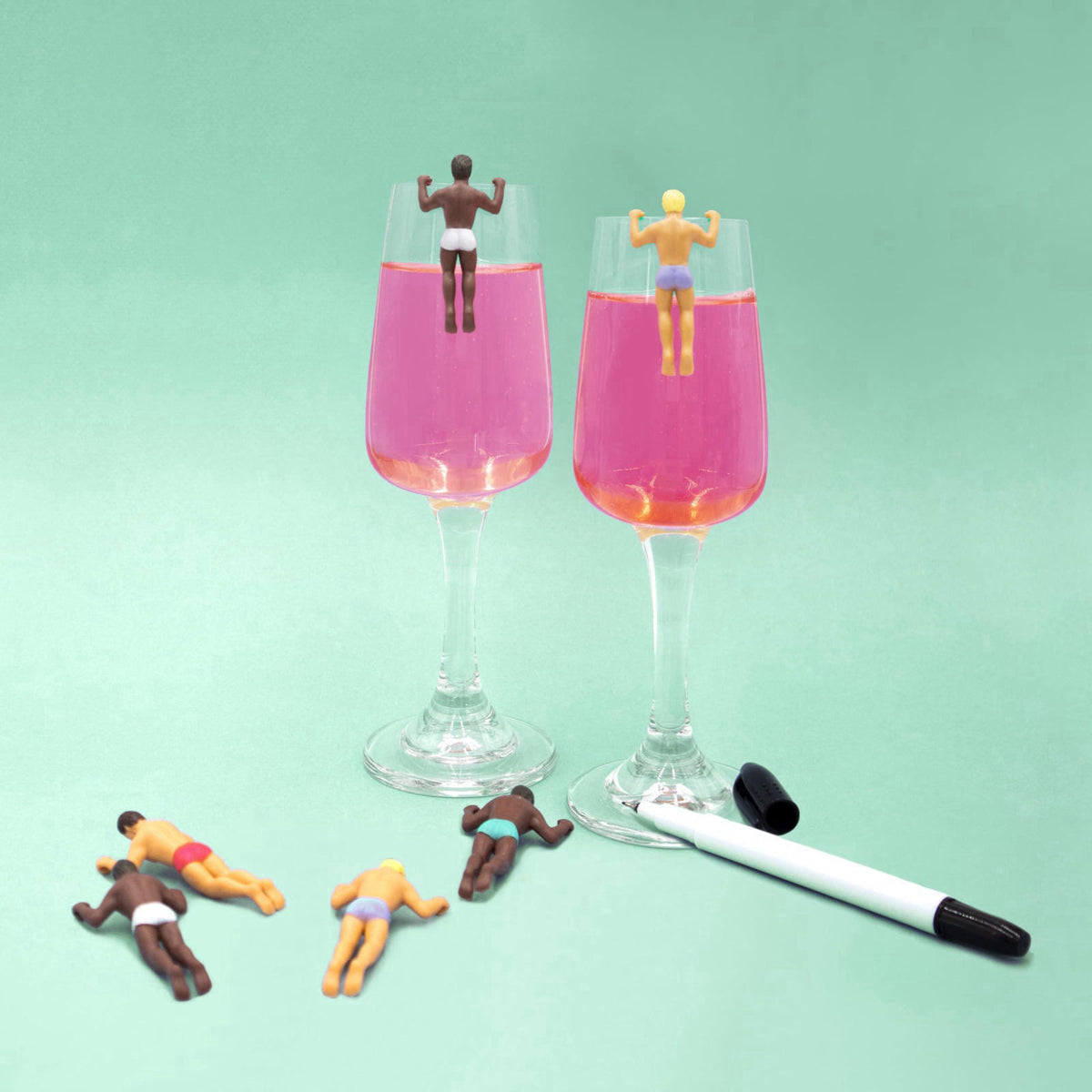 Drinking Buddies NPW Reusable Wine Glass and Drink Markers - Classics Style | Muscular Fun Party Pack | Party Favors | 1