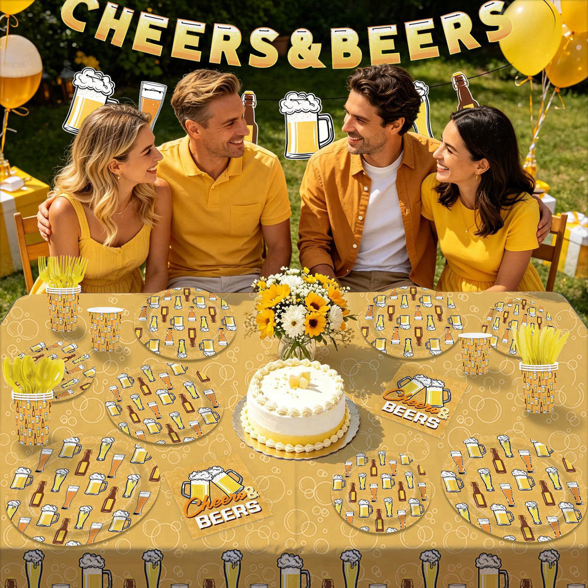Greencian 171Pcs Cheers and Beers Party Supplies for Men Serves 24 – close-up detail
