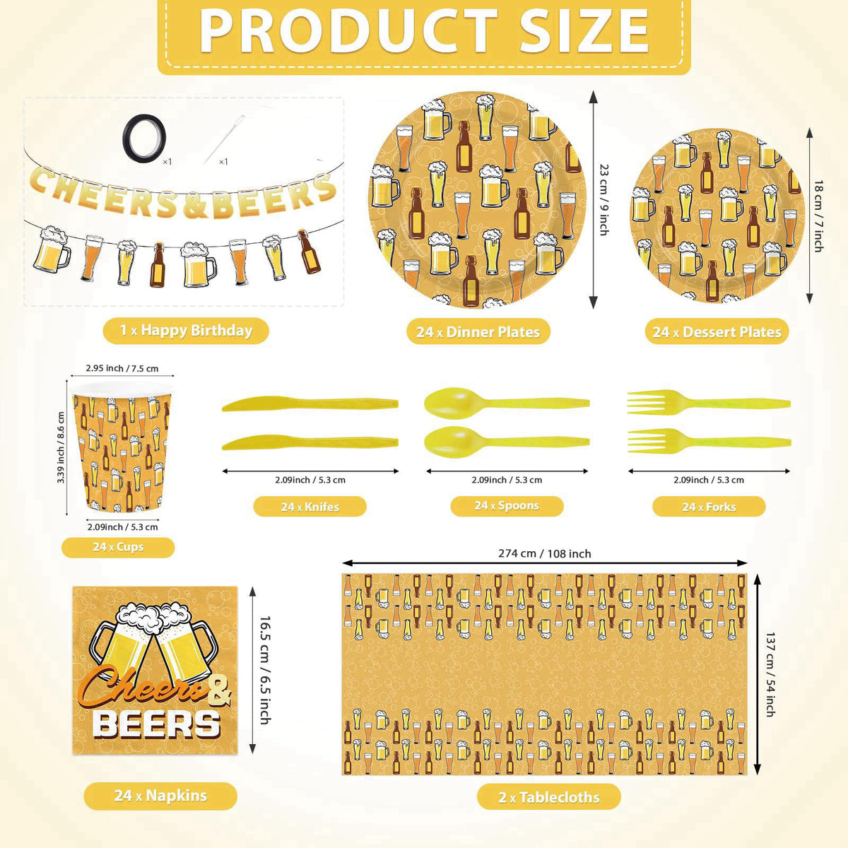Greencian 171Pcs Cheers and Beers Party Supplies for Men Serves 24 – packaging and label