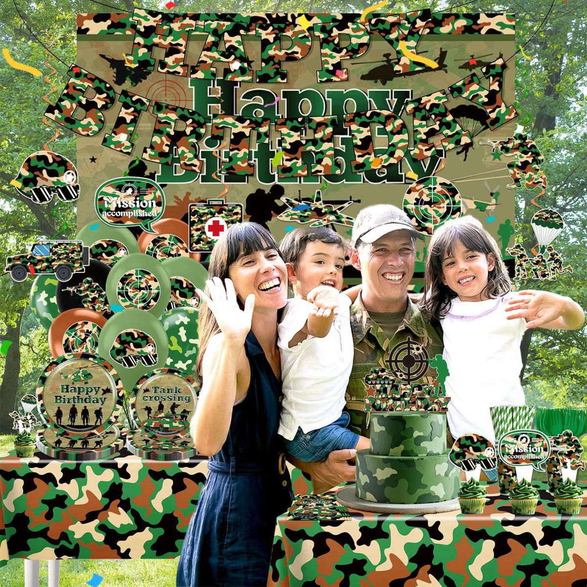 198Pcs Yingoto Army Birthday Party Decorations Tableware Set, Serves 25 – close-up detail