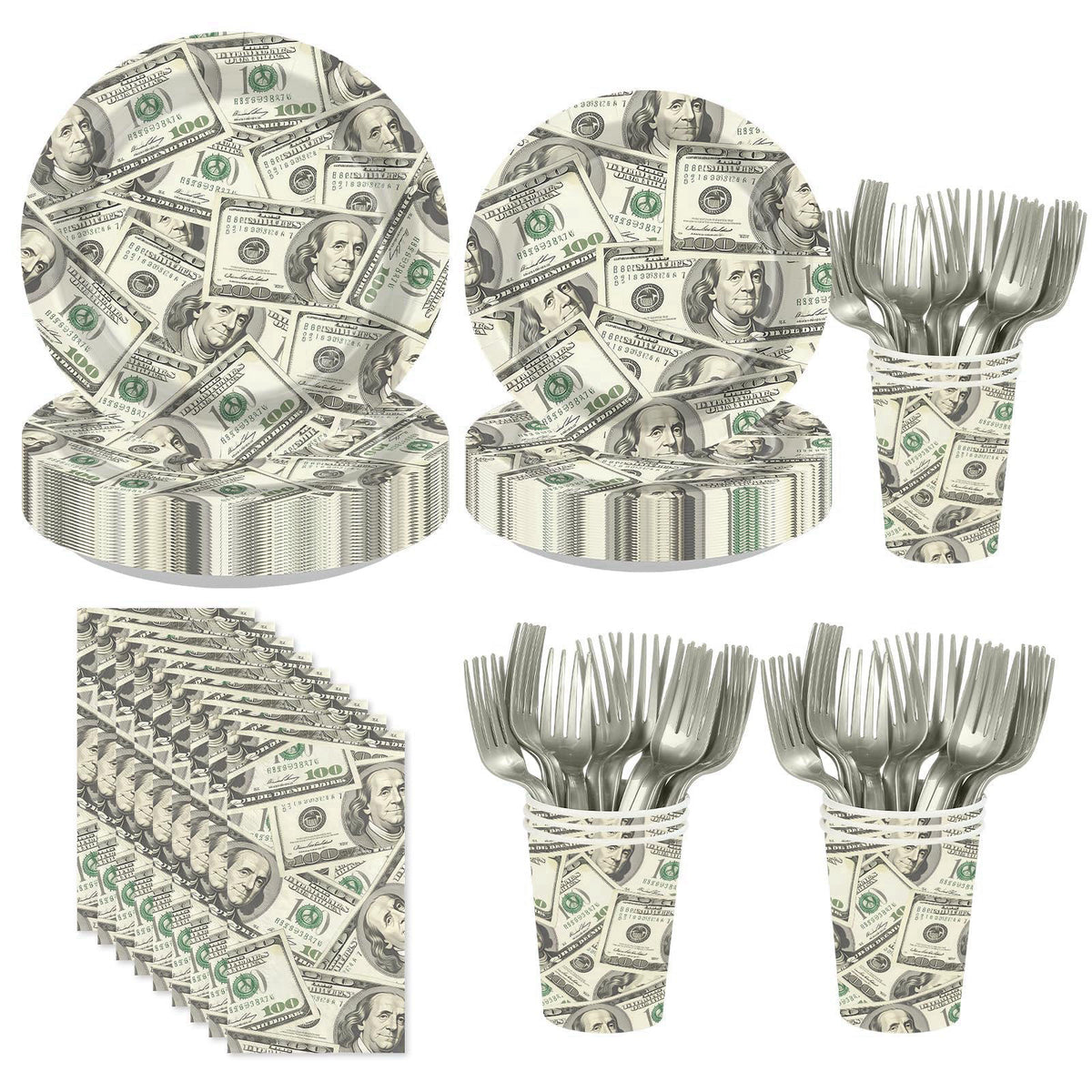 Greencian 250Pcs Money Party Decoration for Birthday Bachelor Serves 50 – product photo (Plates)