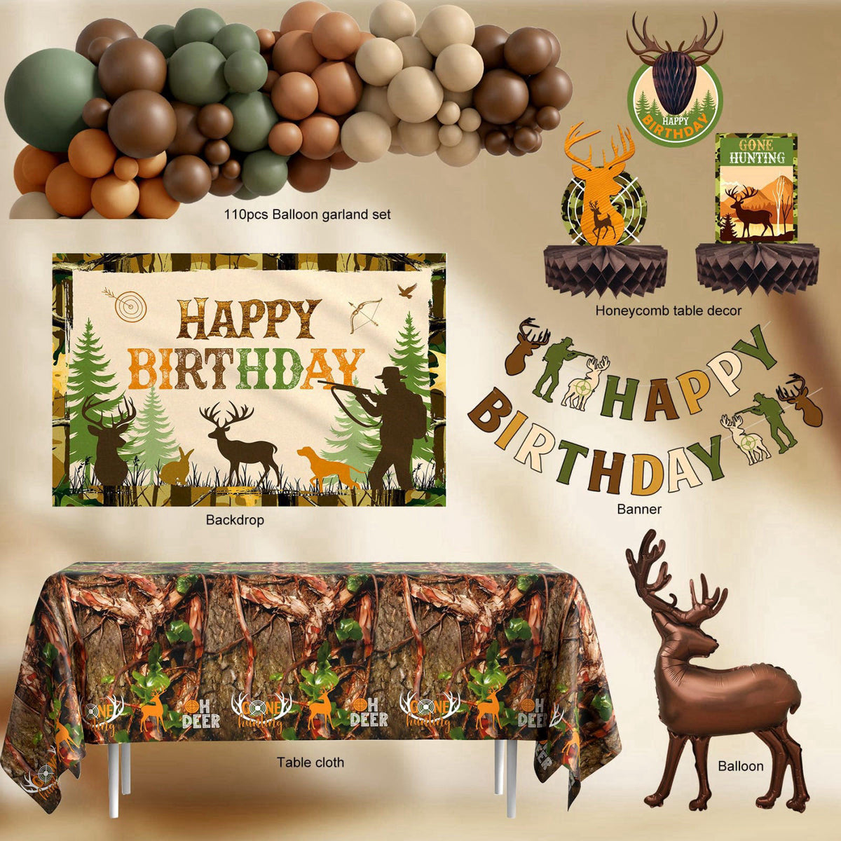 Monnberry Hunting Birthday Party Decorations Supplies, Camo Deer Hunting Birthday Decoration, Camping Picnic Bday Decor 