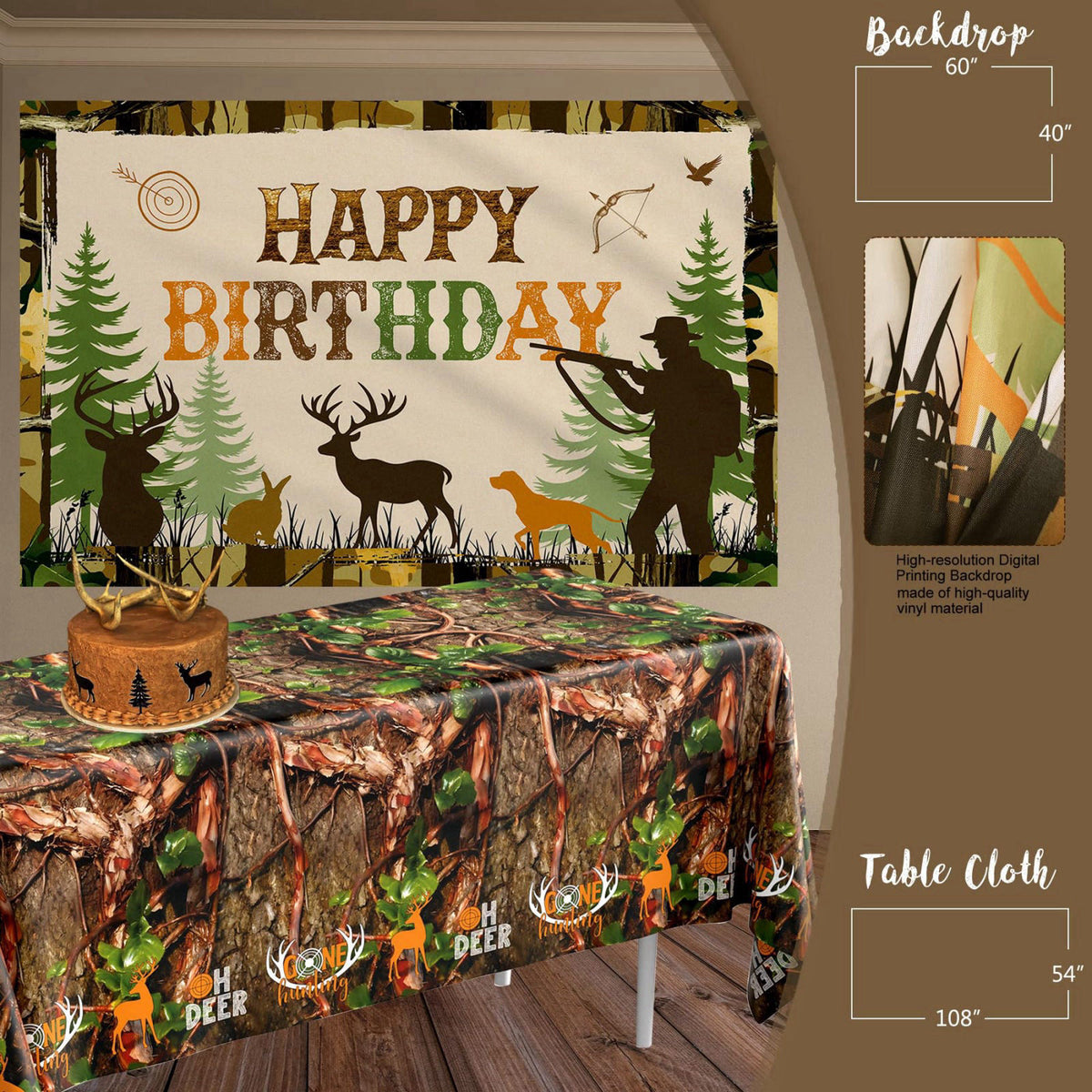 Monnberry Hunting Birthday Party Decorations Supplies, Camo Deer Hunting Birthday Decoration, Camping Picnic Bday Decor 
