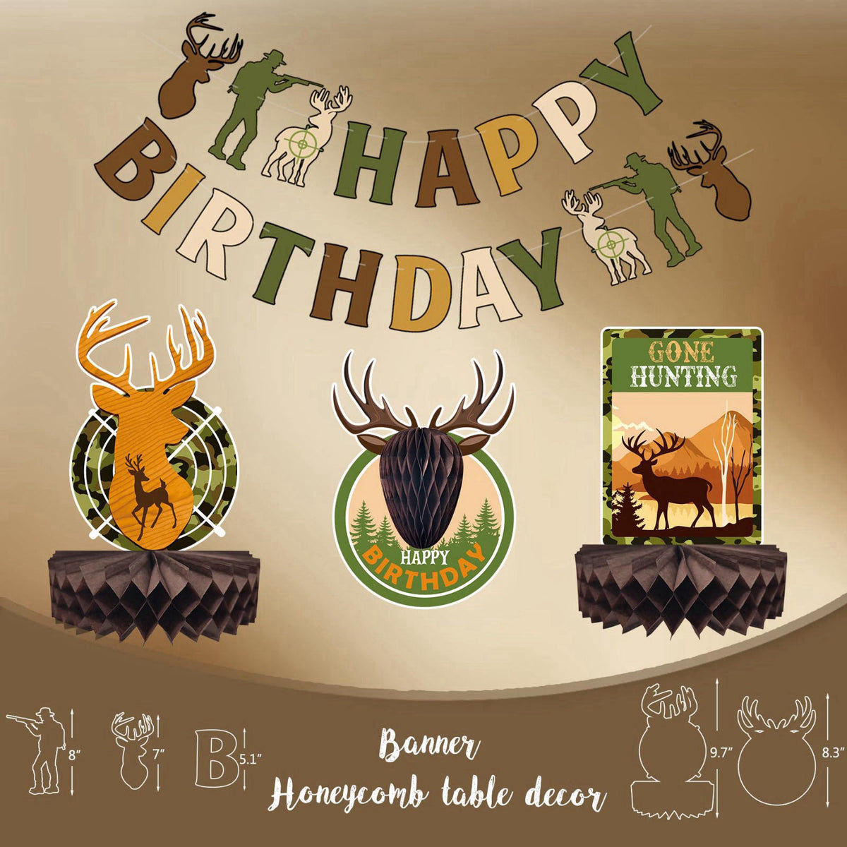 Monnberry Hunting Birthday Party Decorations Supplies, Camo Deer Hunting Birthday Decoration, Camping Picnic Bday Decor 