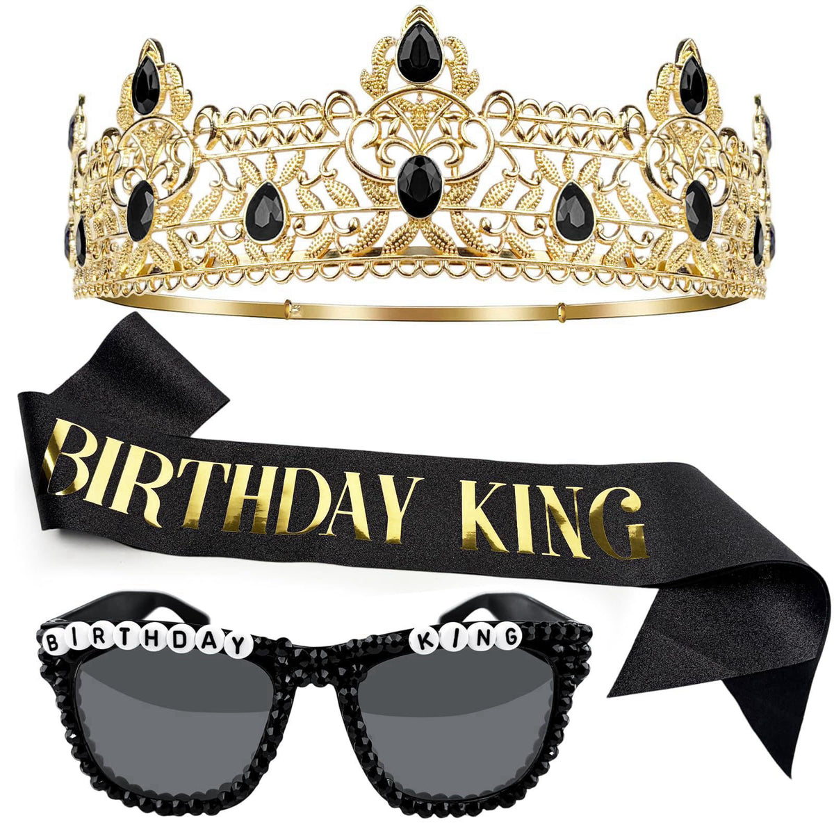 Bryophasic Birthday Decorations for Men, 3Pcs Party Decor Supplies King Crown and Sash Glasses Accessories for Man – pro