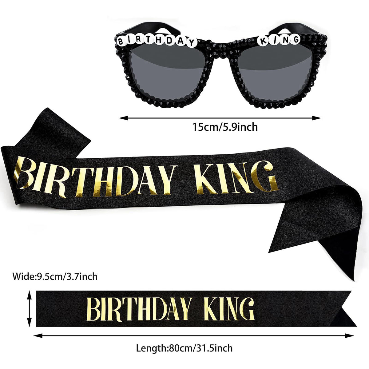 Bryophasic Birthday Decorations for Men, 3Pcs Party Decor Supplies King Crown and Sash Glasses Accessories for Man – bac