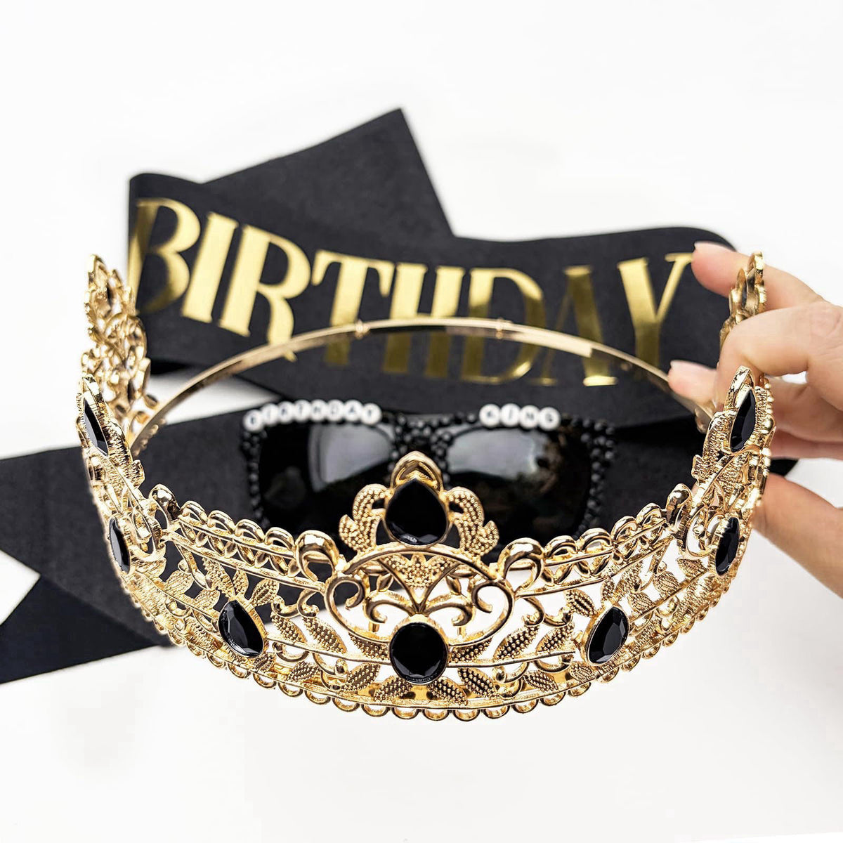 Bryophasic Birthday Decorations for Men, 3Pcs Party Decor Supplies King Crown and Sash Glasses Accessories for Man – alt
