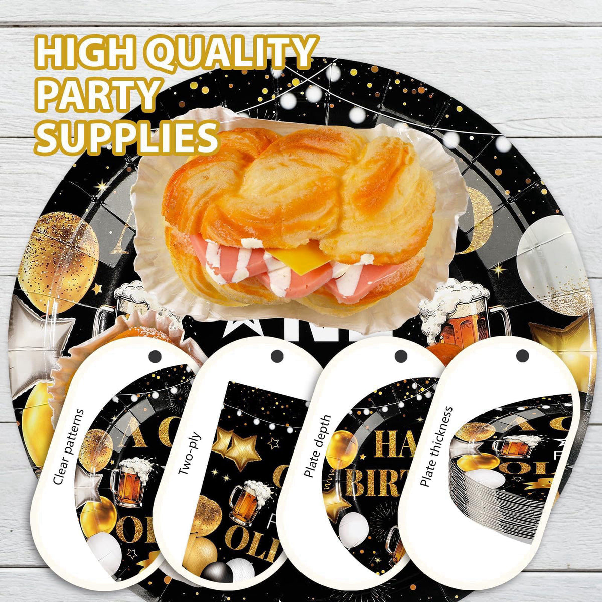 Greencian 168Pcs A Cold One for The Old One Party Decorations, Serves 24 – back view and specifications