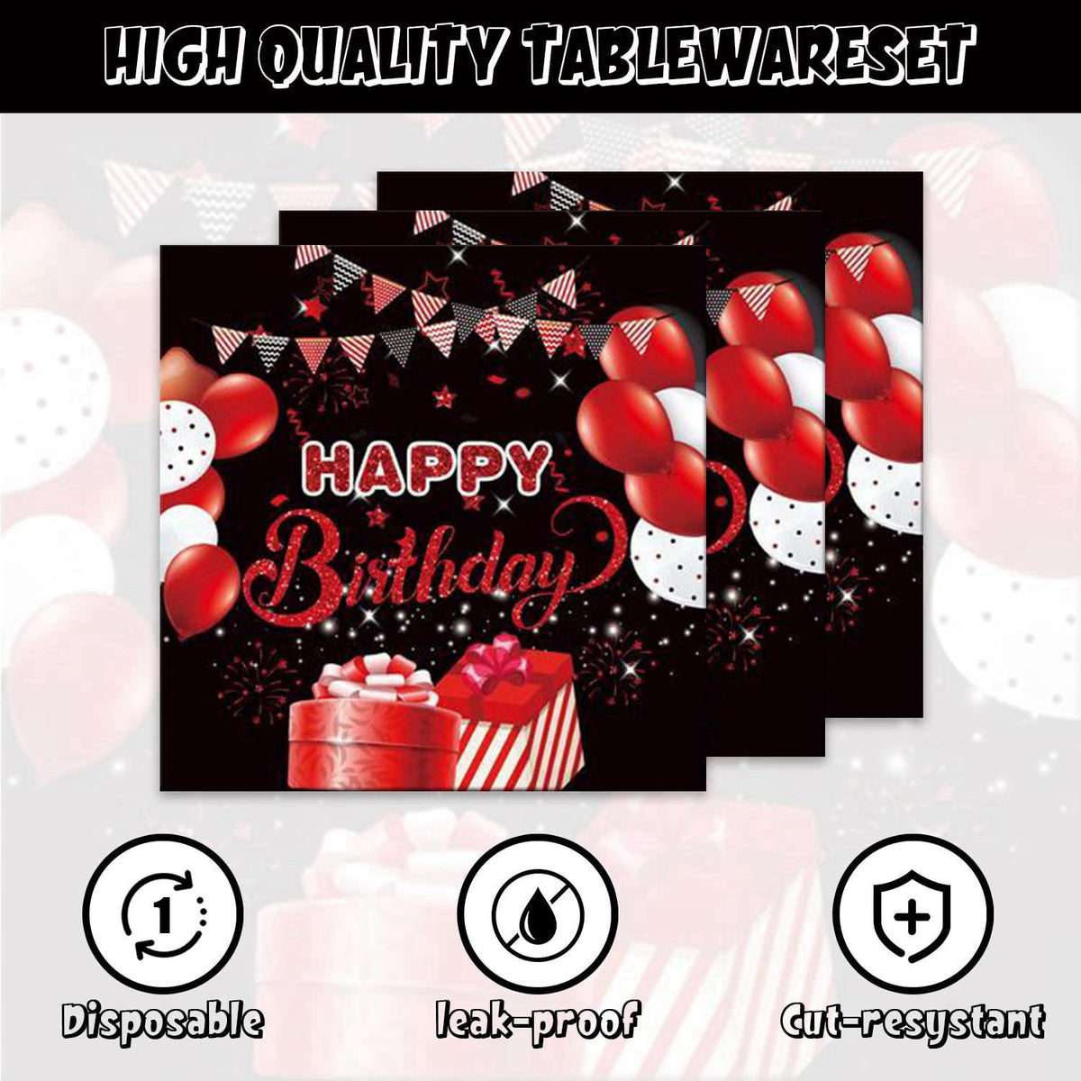 Esyzpesai 142Pcs Red and Black Birthday Party Tableware Set Inculde Plates Napkins Knives Forks Spoons Cups Banner and T