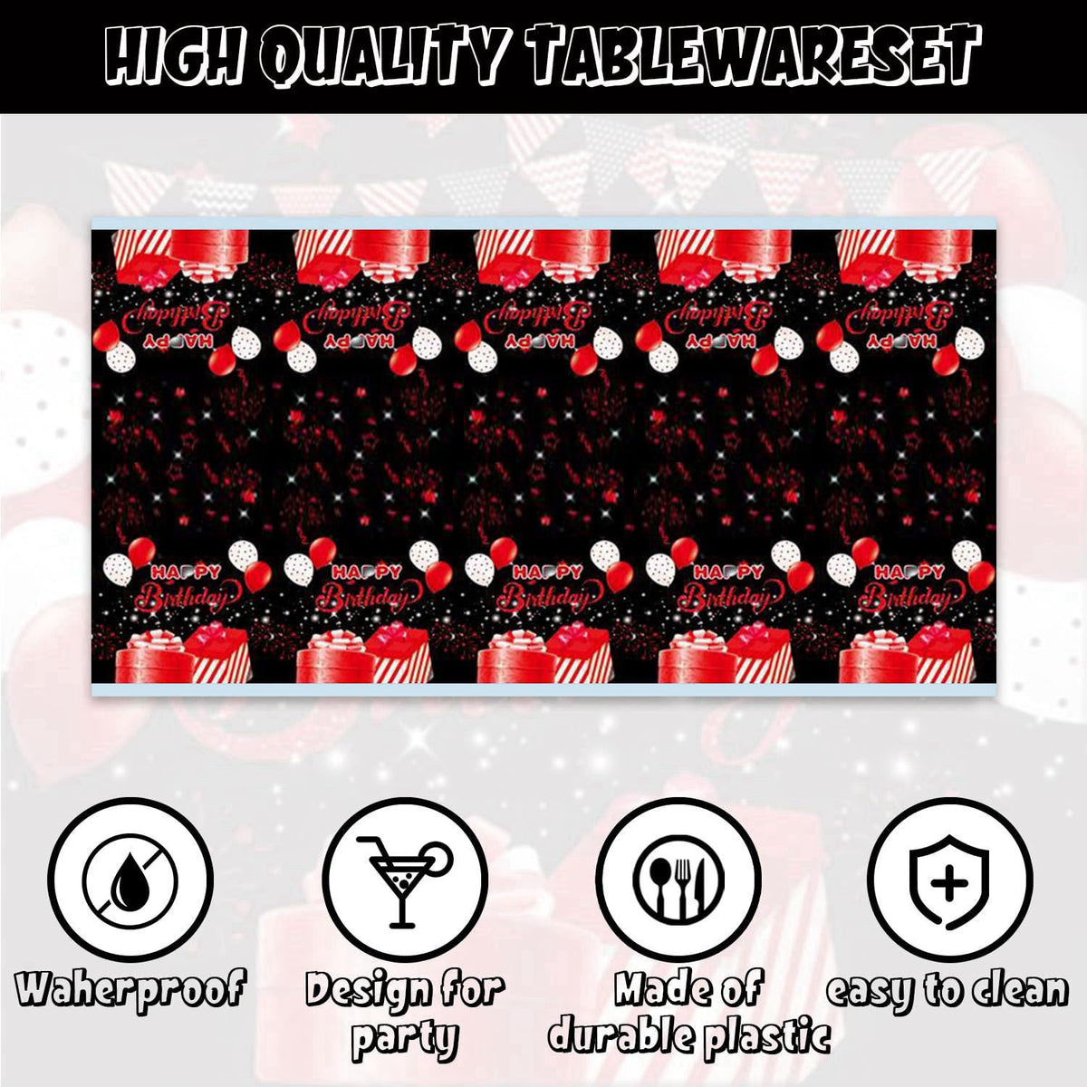Esyzpesai 142Pcs Red and Black Birthday Party Tableware Set Inculde Plates Napkins Knives Forks Spoons Cups Banner and T