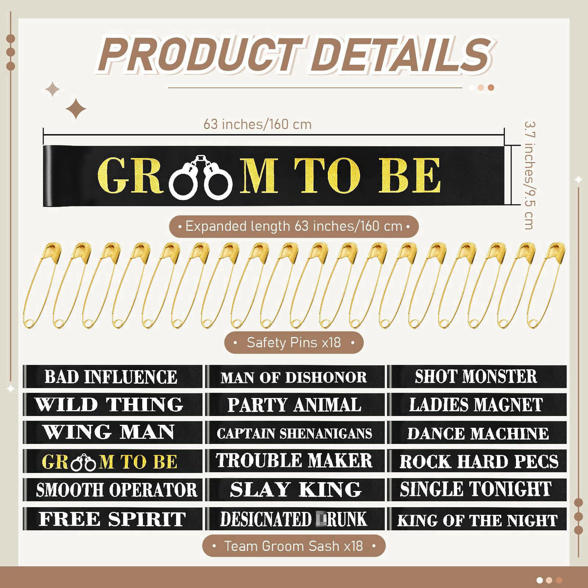 CASYUNE 18 Pack Funny Bachelor Party Sashes Groomsmen Team Groom Sash Groom to Be Decorations for Bachelor Bachelorette 
