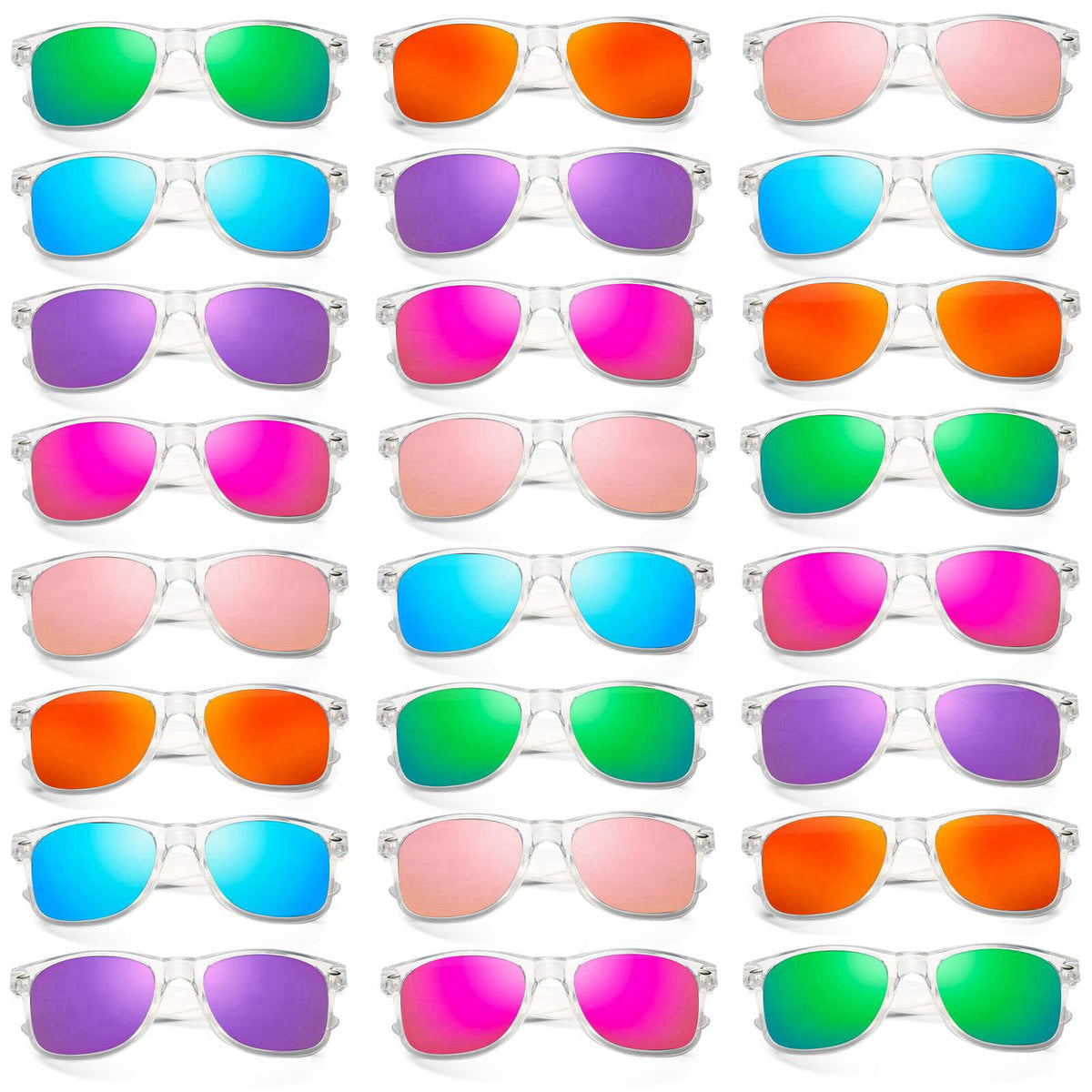 Geopty 12/24 Pack Wholesale Retro Neon Colors Party Favor Supplies Unisex Sunglasses Bulk for Adults Teens, UV400 Protec