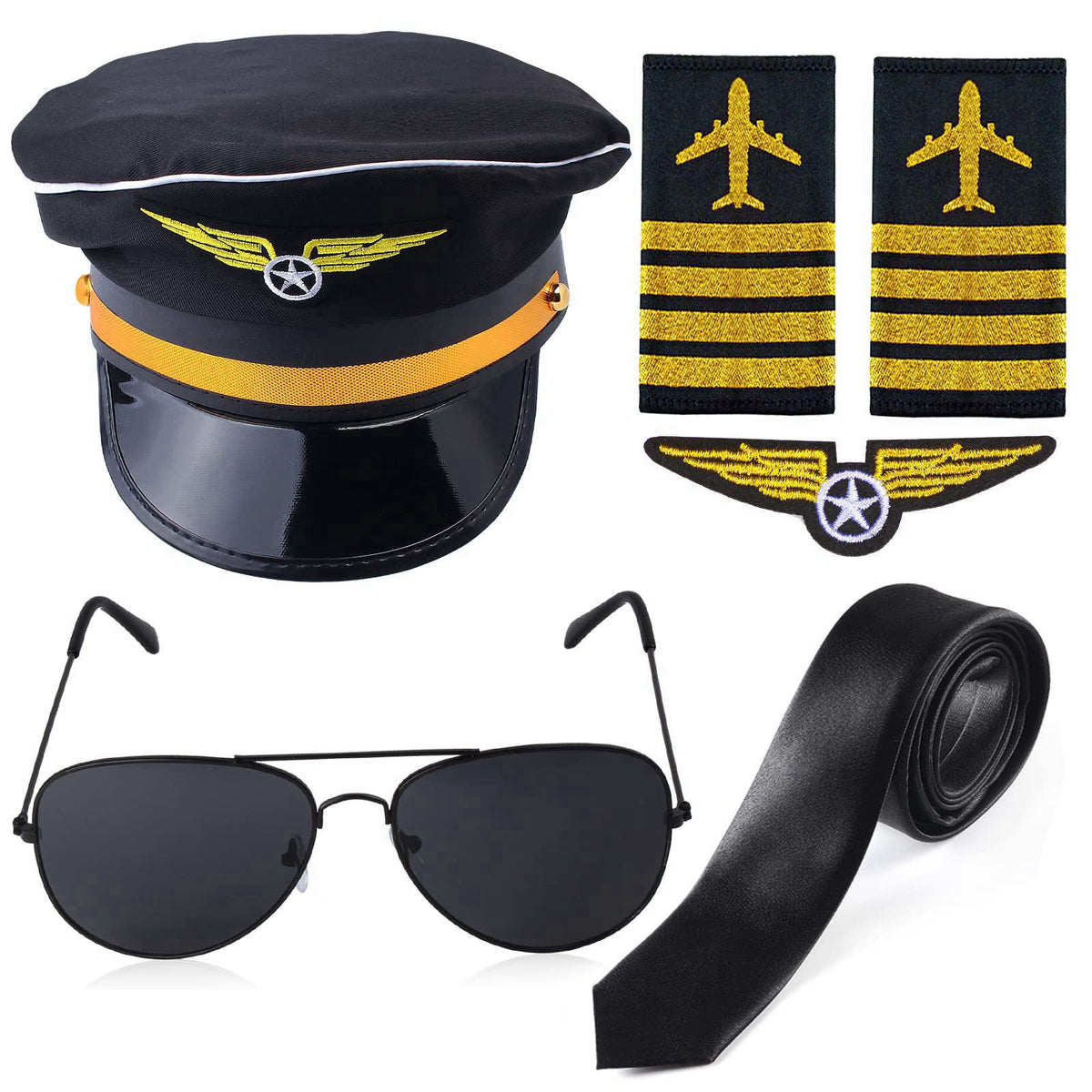 Yewong Airline Pilot Captain Hat Pilot Costume Accessory with Aviator Sunglasses for Adults and Teens Captain Halloween 