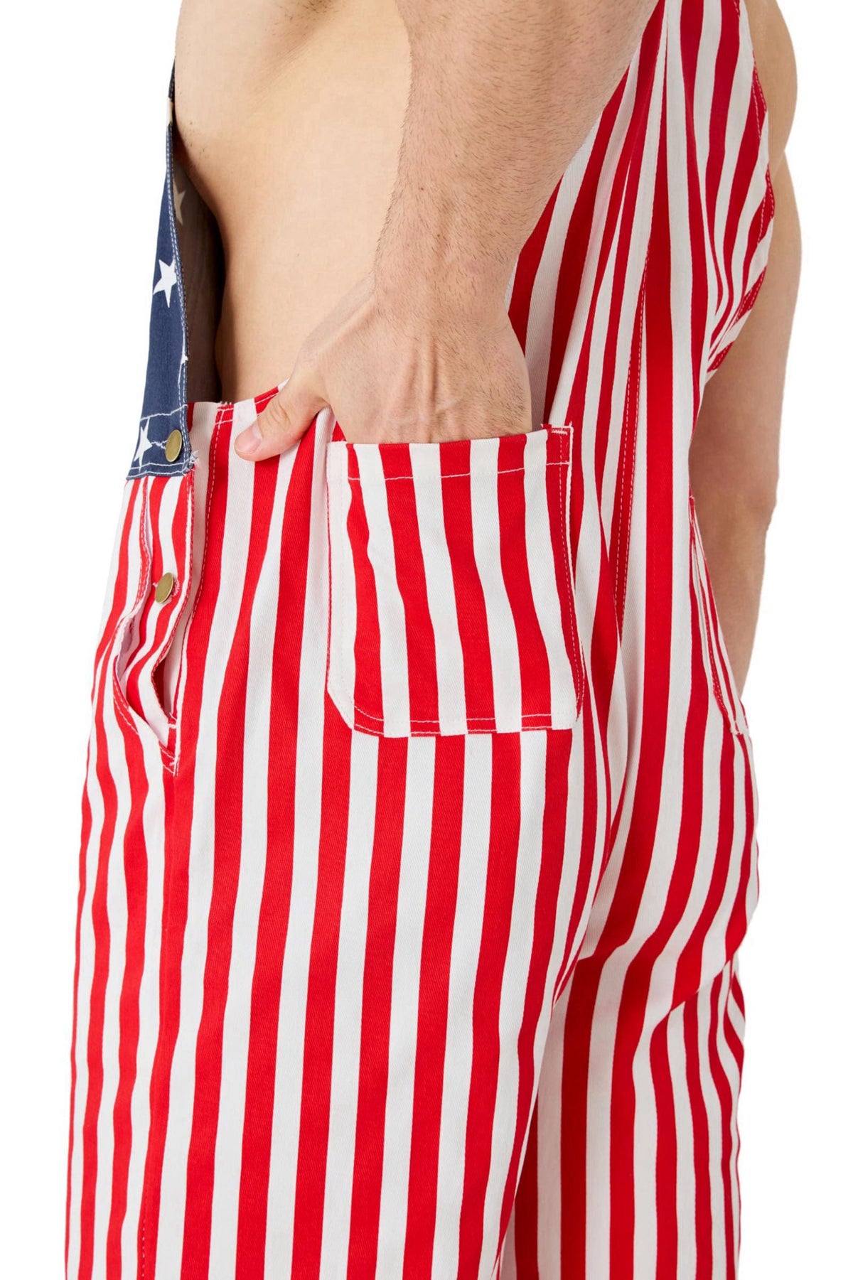 Maxim Party Supplies American Flag Overalls for Men, USA Stars & Stripes Bib Jumpsuit, 5 Pockets – alternate angle