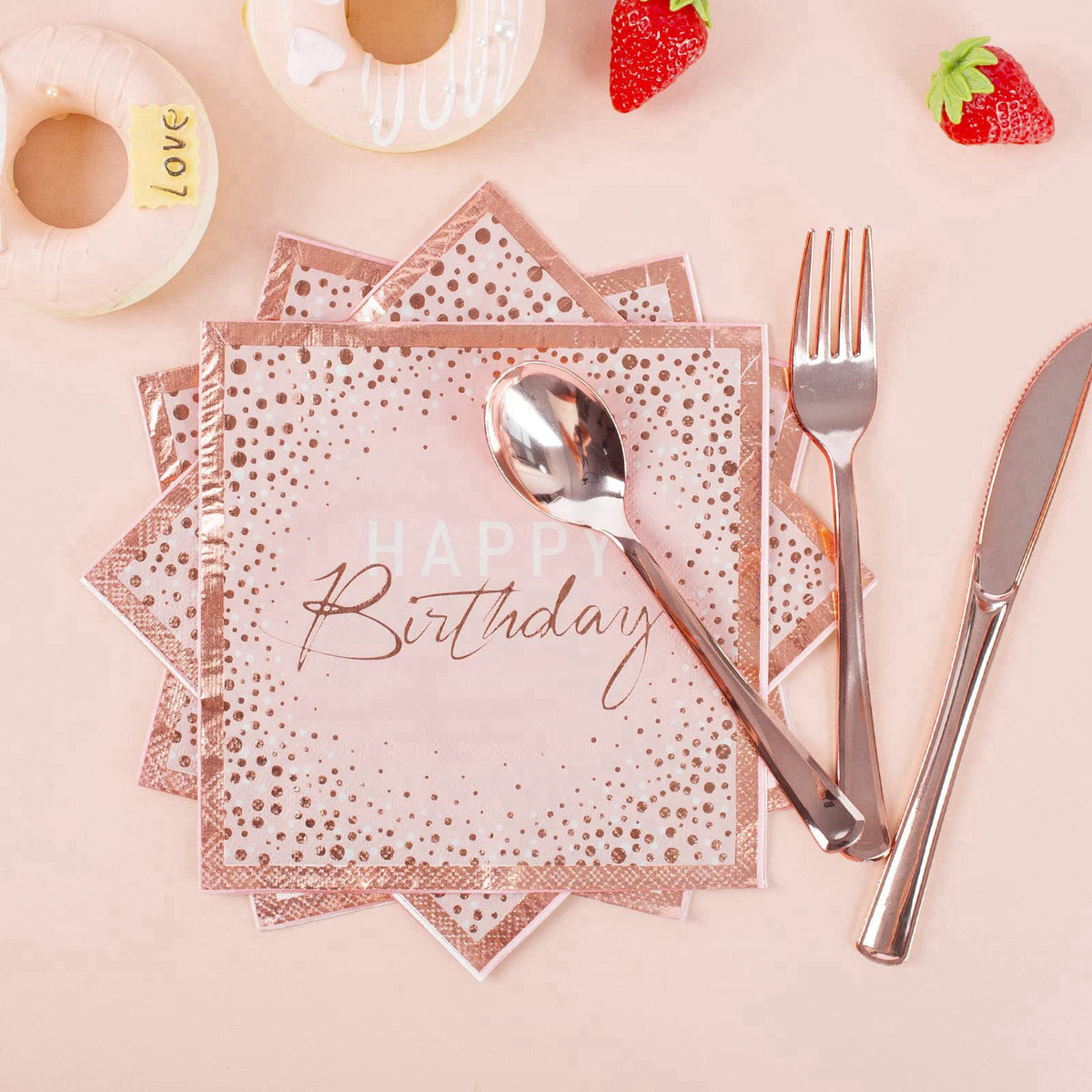 Tyzarglef 175PCS Pink and Rose Gold Birthday Paper Plates Dinnerware Set, Serve 25 – full view
