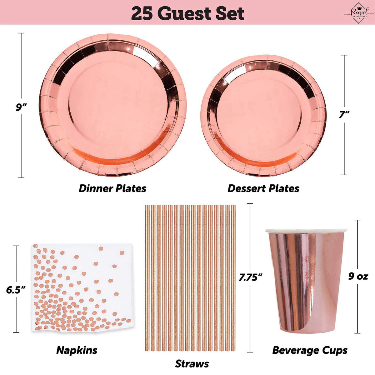 REGAL DECORATIONS 225 PC Rose Gold Birthday Party Decorations Kit for Girls, Teens, Women - Happy Birthday Banner, Curta