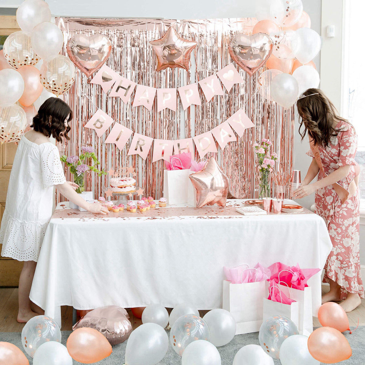REGAL DECORATIONS 225 PC Rose Gold Birthday Party Decorations Kit for Girls, Teens, Women - Happy Birthday Banner, Curta