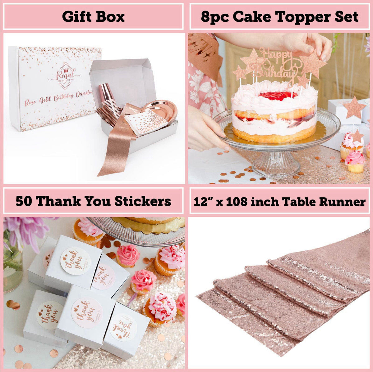 REGAL DECORATIONS 225 PC Rose Gold Birthday Party Decorations Kit for Girls, Teens, Women - Happy Birthday Banner, Curta