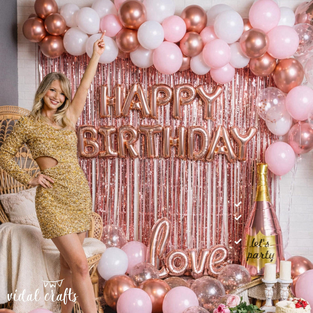 Vidal Crafts for a perfect party Vidal Crafts Pink Birthday Decorations – 71-Piece Happy Birthday Decorations with Latex