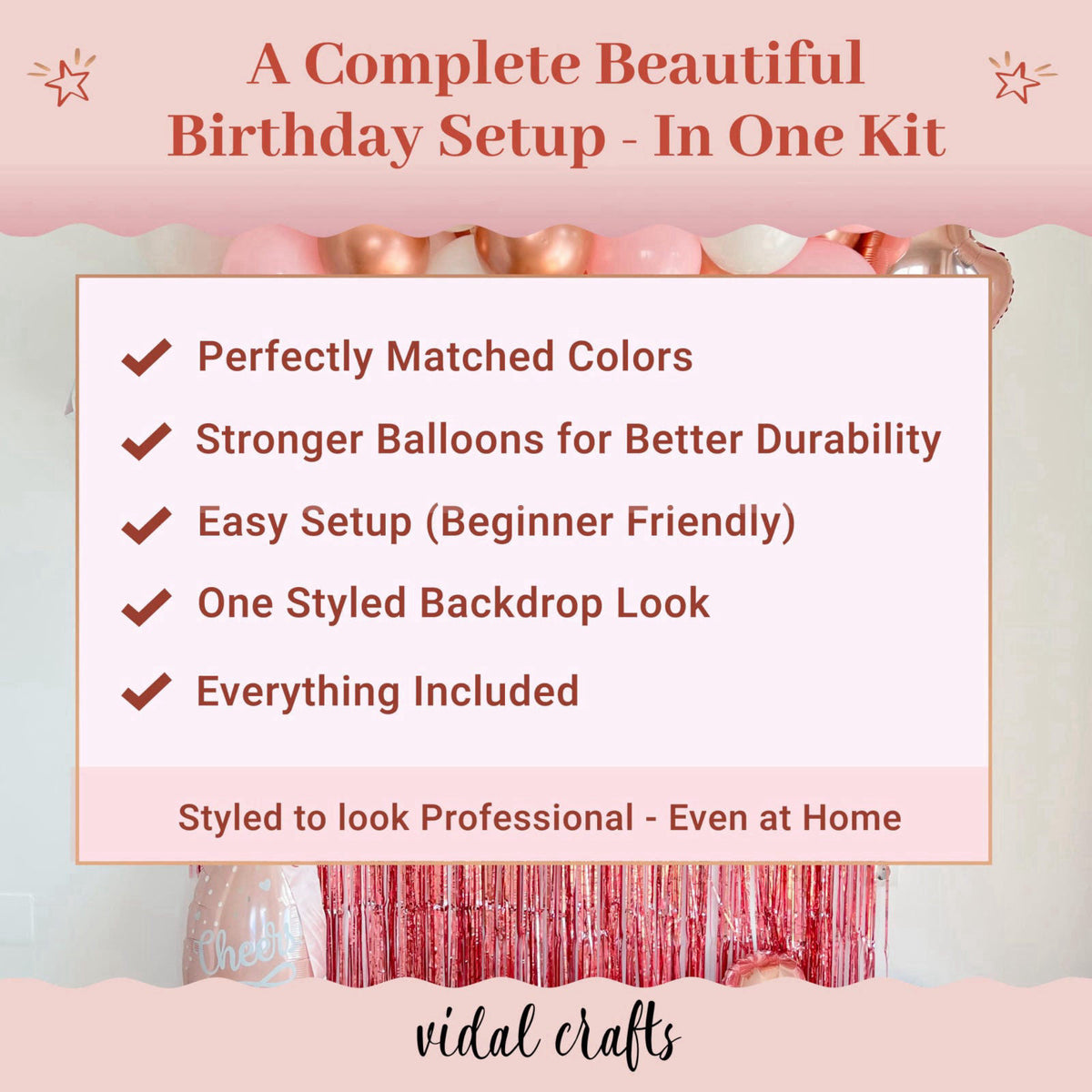 Vidal Crafts for a perfect party Vidal Crafts Pink Birthday Decorations – 71-Piece Happy Birthday Decorations with Latex
