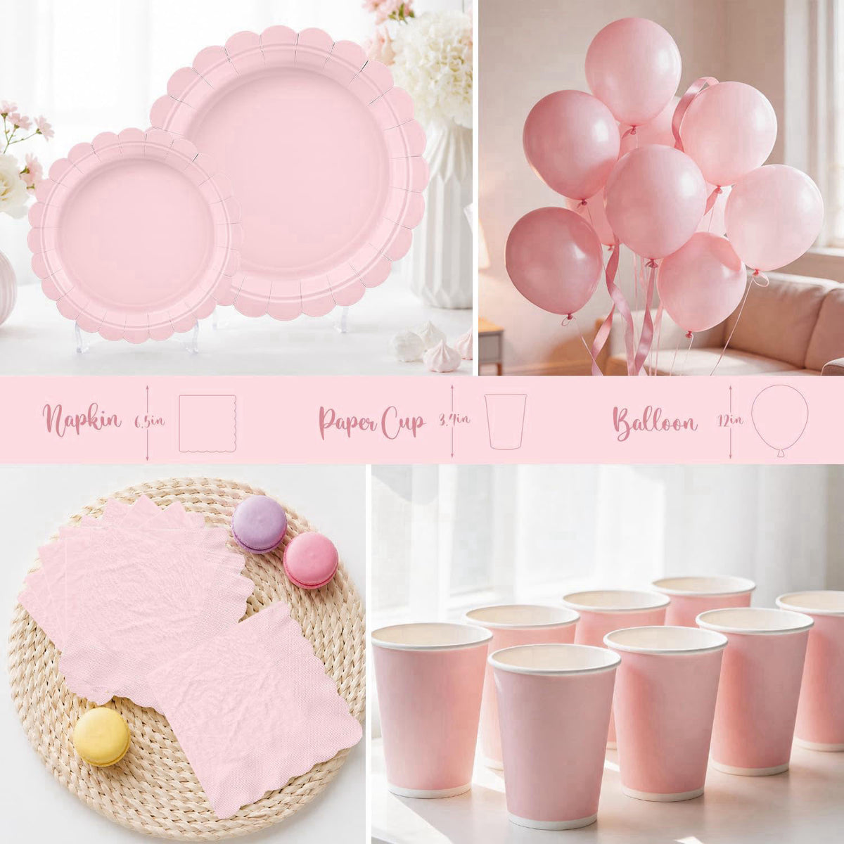 Yingoto 196Pcs Pink Birthday Party Decorations Tableware Set, Serves 25 – alternate angle
