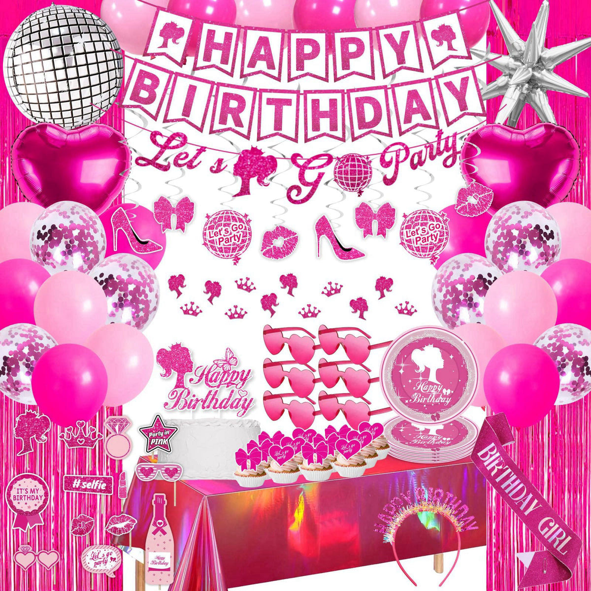 JOLJUMP 99-Piece Hot Pink Birthday Party Decorations for Women – Hot Pink