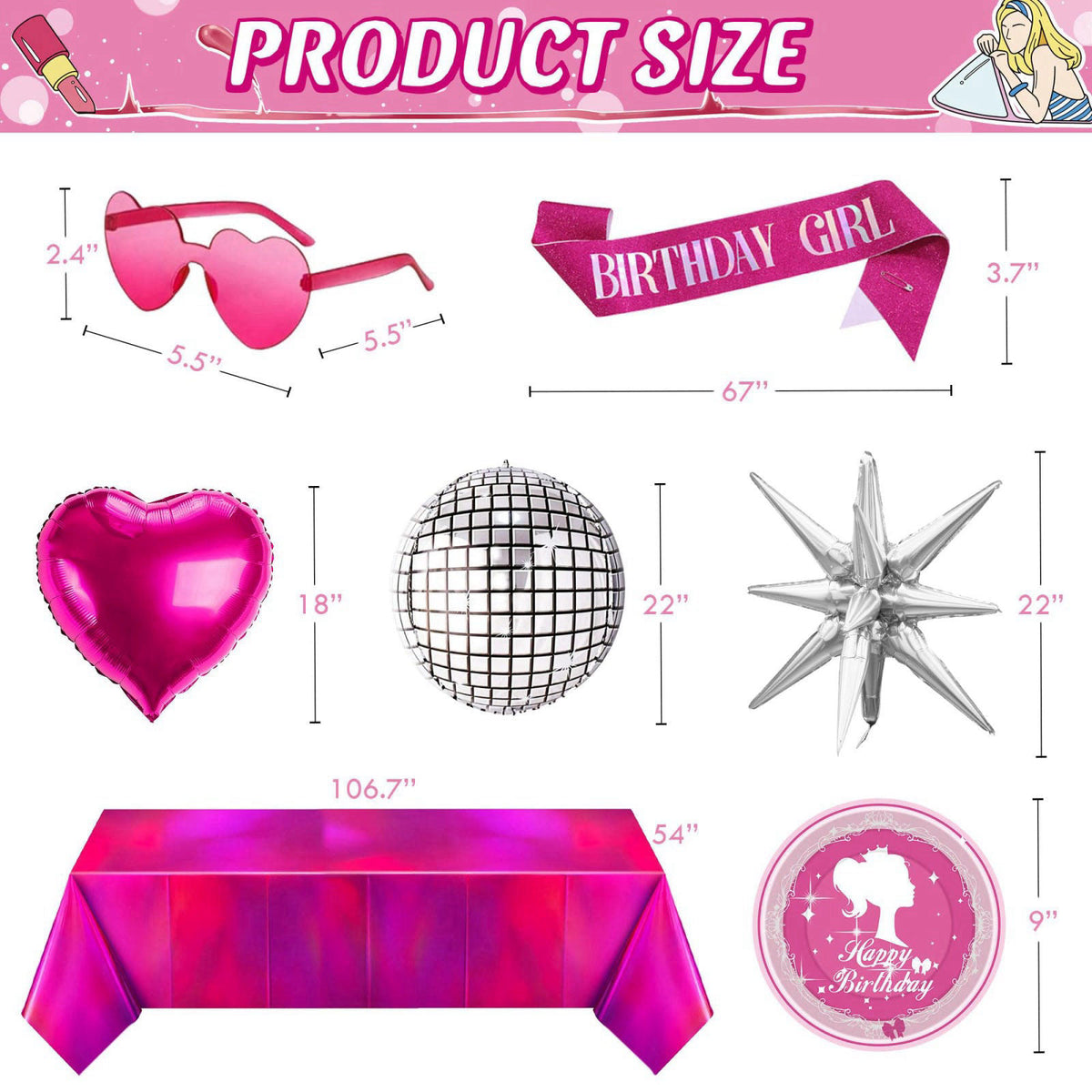 JOLJUMP 99-Piece Hot Pink Birthday Party Decorations for Women – close-up detail in Hot Pink