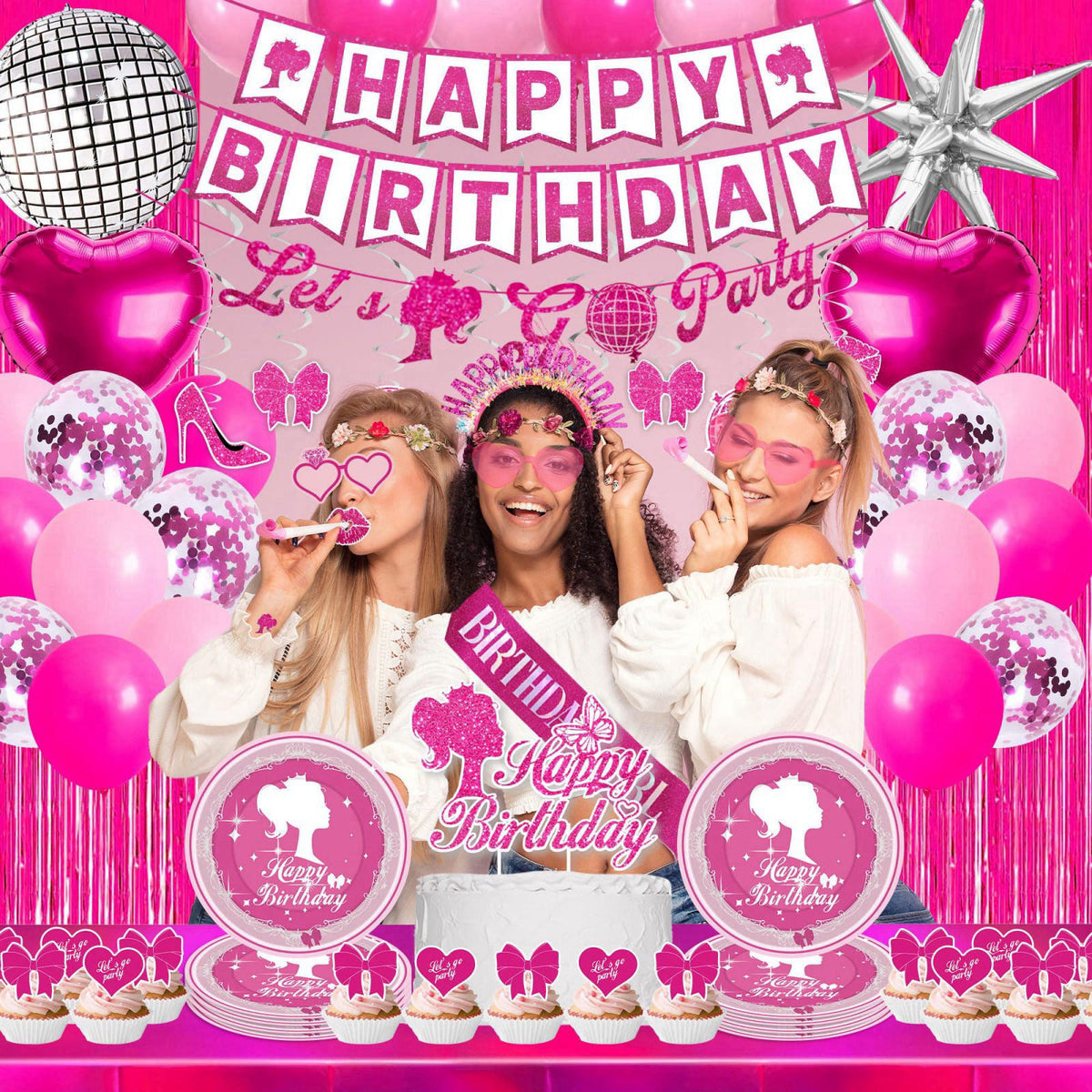 JOLJUMP 99-Piece Hot Pink Birthday Party Decorations for Women – alternate angle