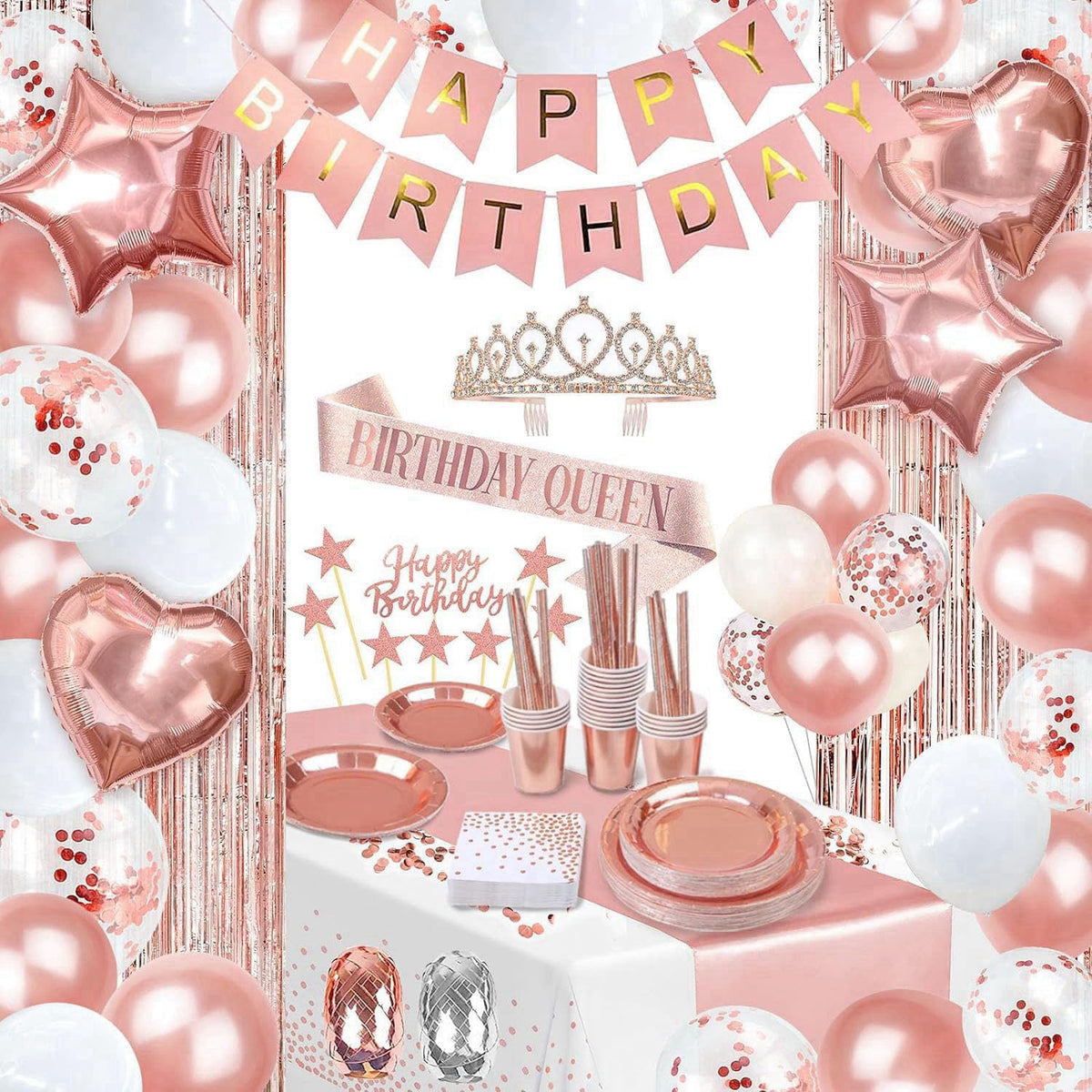Party Spot! 253 Pcs Birthday Decorations For Women, Rose Gold Party Decorations, Happy Birthday Decorations - Balloon St