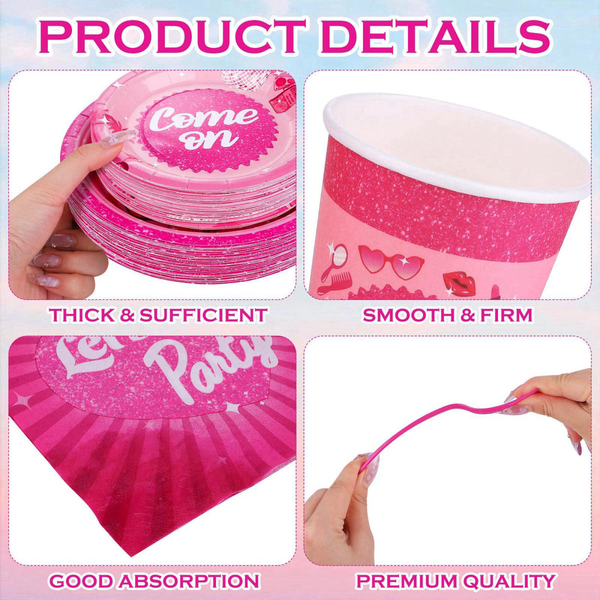Kochorie 400 Pieces Let's Go Girls Party Tableware Sets Including Disposable Paper Plates Cups Napkins Cutlery Serves 50
