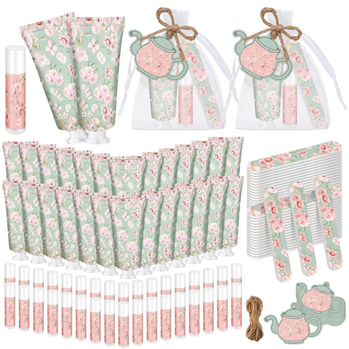 Leelosp 24 Sets Tea Party Favors Hand Cream Lip Balm Gift, Pink Floral – product photo (Hand Creams &amp; Lotions)
