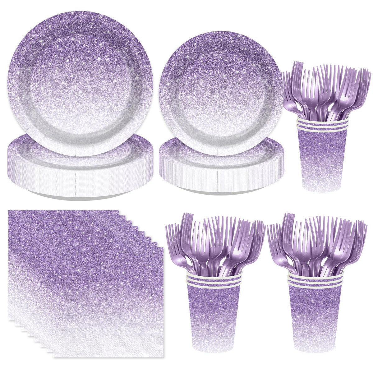 Greencian 250Pcs Ombre Purple Birthday Party Decorations for Women, Serves 50