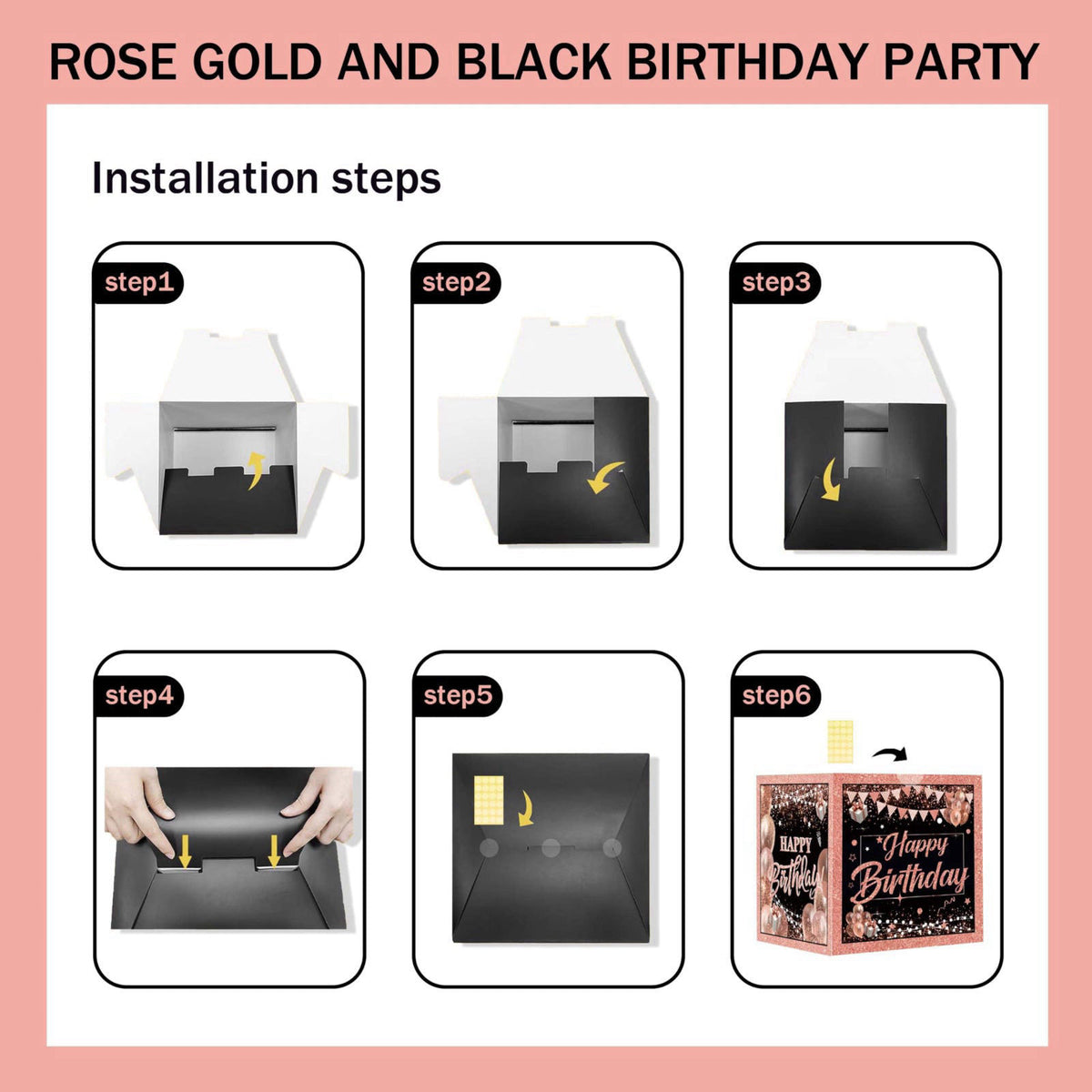 jenlion Happy Birthday Party Decorations for Women,Black PInk Balloons,Birthday Box Decor,Backdrop,Beers Foil Balloon – 