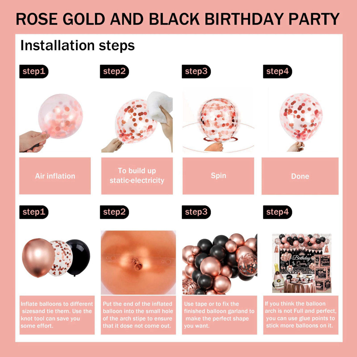 jenlion Happy Birthday Party Decorations for Women,Black PInk Balloons,Birthday Box Decor,Backdrop,Beers Foil Balloon – 