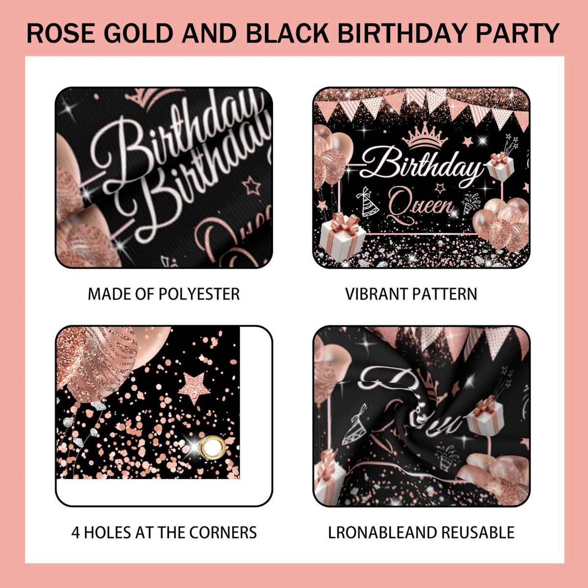 jenlion Happy Birthday Party Decorations for Women,Black PInk Balloons,Birthday Box Decor,Backdrop,Beers Foil Balloon – 