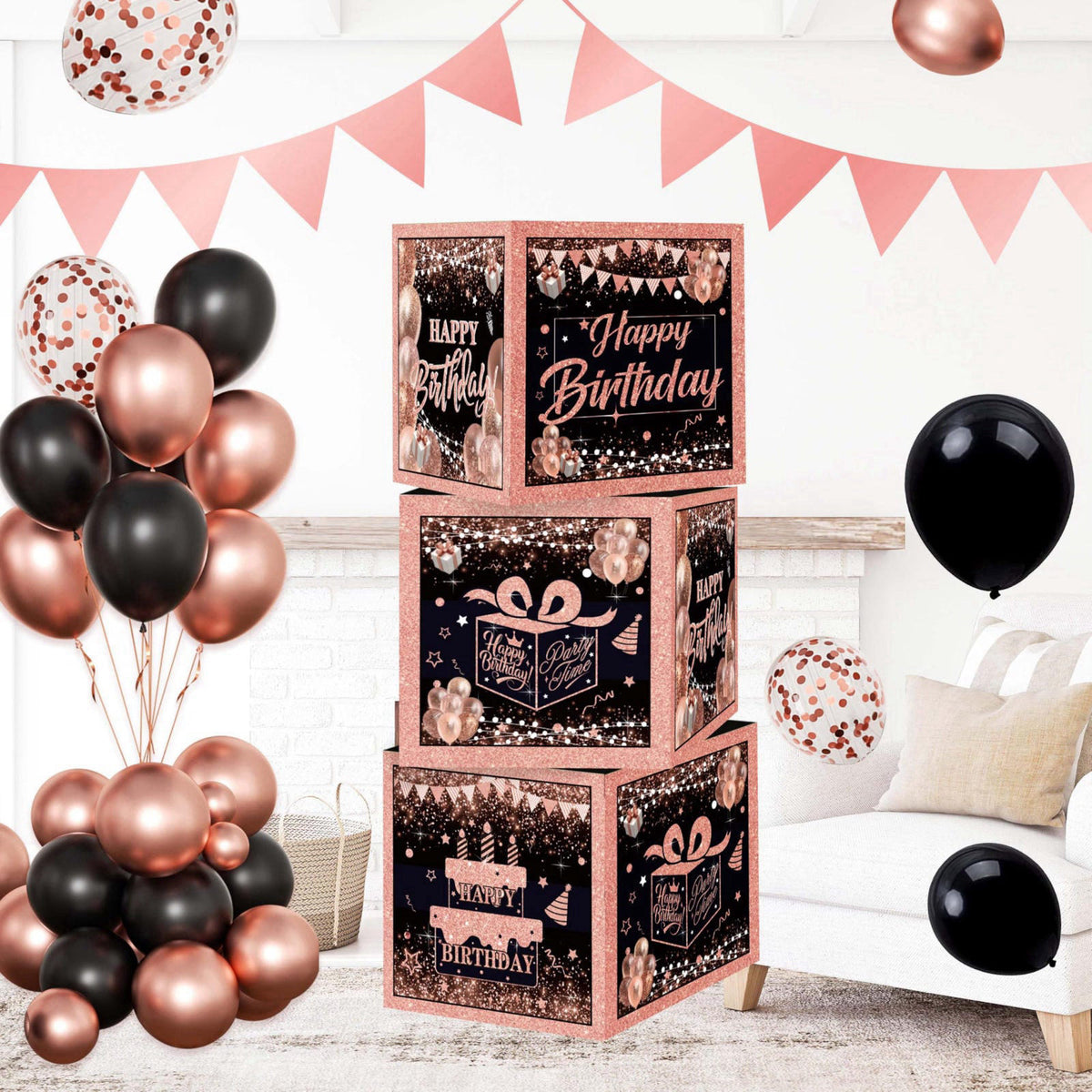 jenlion Happy Birthday Party Decorations for Women,Black PInk Balloons,Birthday Box Decor,Backdrop,Beers Foil Balloon – 