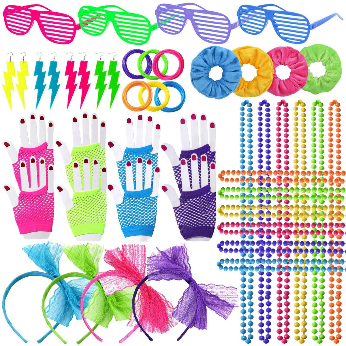 YAROMO 80s 90s Party Favors Birthday Supplies, Hip Hop Theme Gift Neon Earrings Glasses Gloves Necklace Slap Bracelet Ne