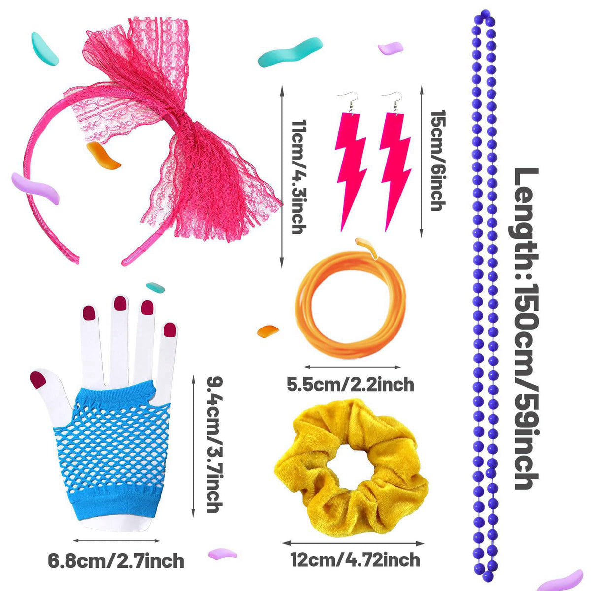 YAROMO 80s 90s Party Favors Birthday Supplies, Hip Hop Theme Gift Neon Earrings Glasses Gloves Necklace Slap Bracelet Ne