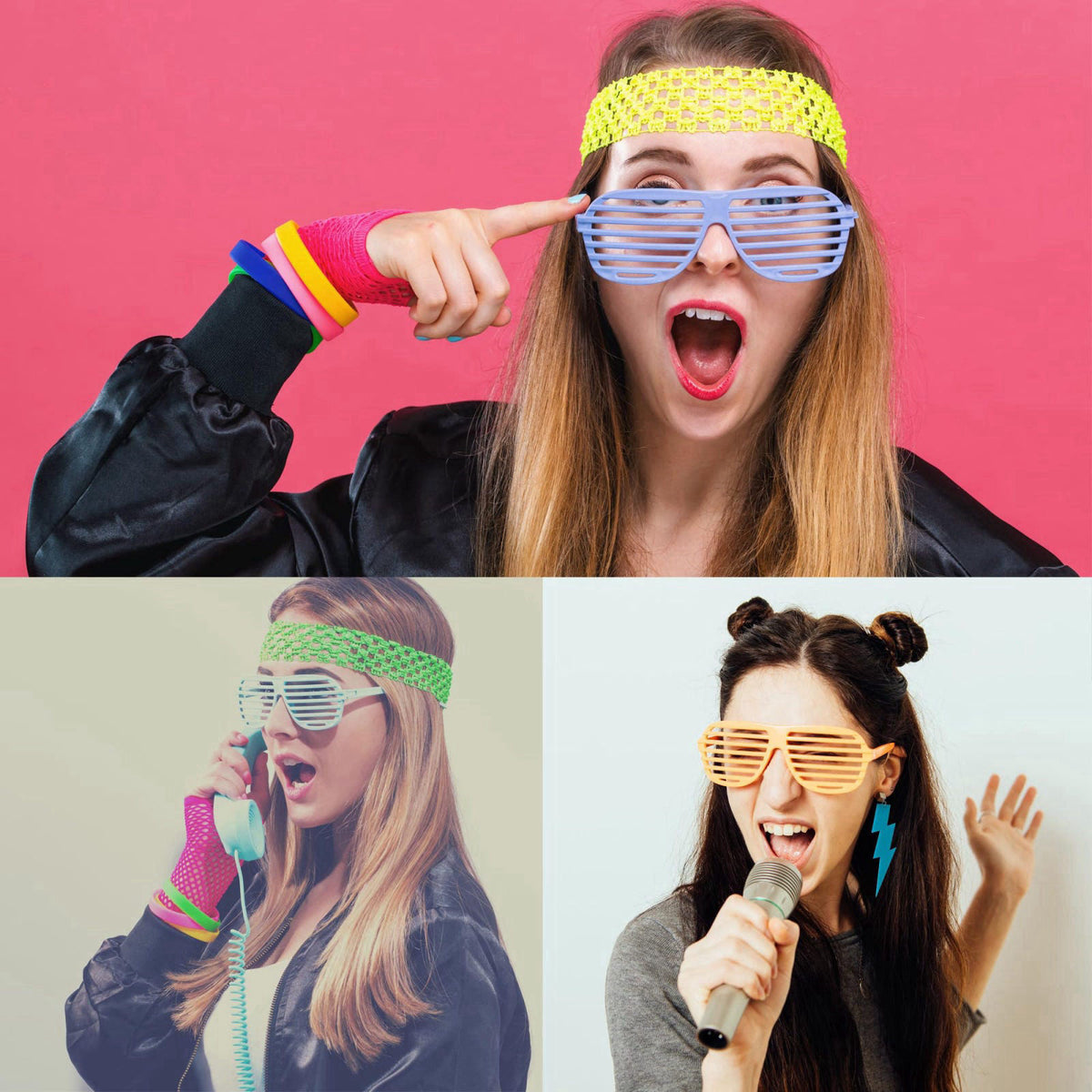 YAROMO 80s 90s Party Favors Birthday Supplies, Hip Hop Theme Gift Neon Earrings Glasses Gloves Necklace Slap Bracelet Ne