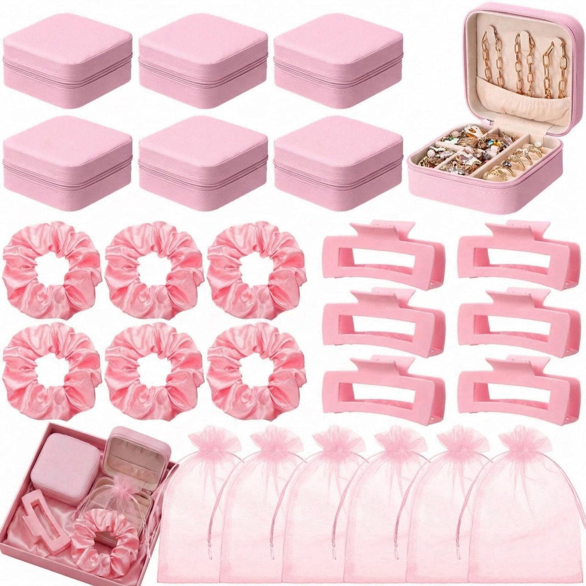 Cunno 24 Pcs Girls Spa Sleepover Party Favor Gift Kit Pink PU Leather
